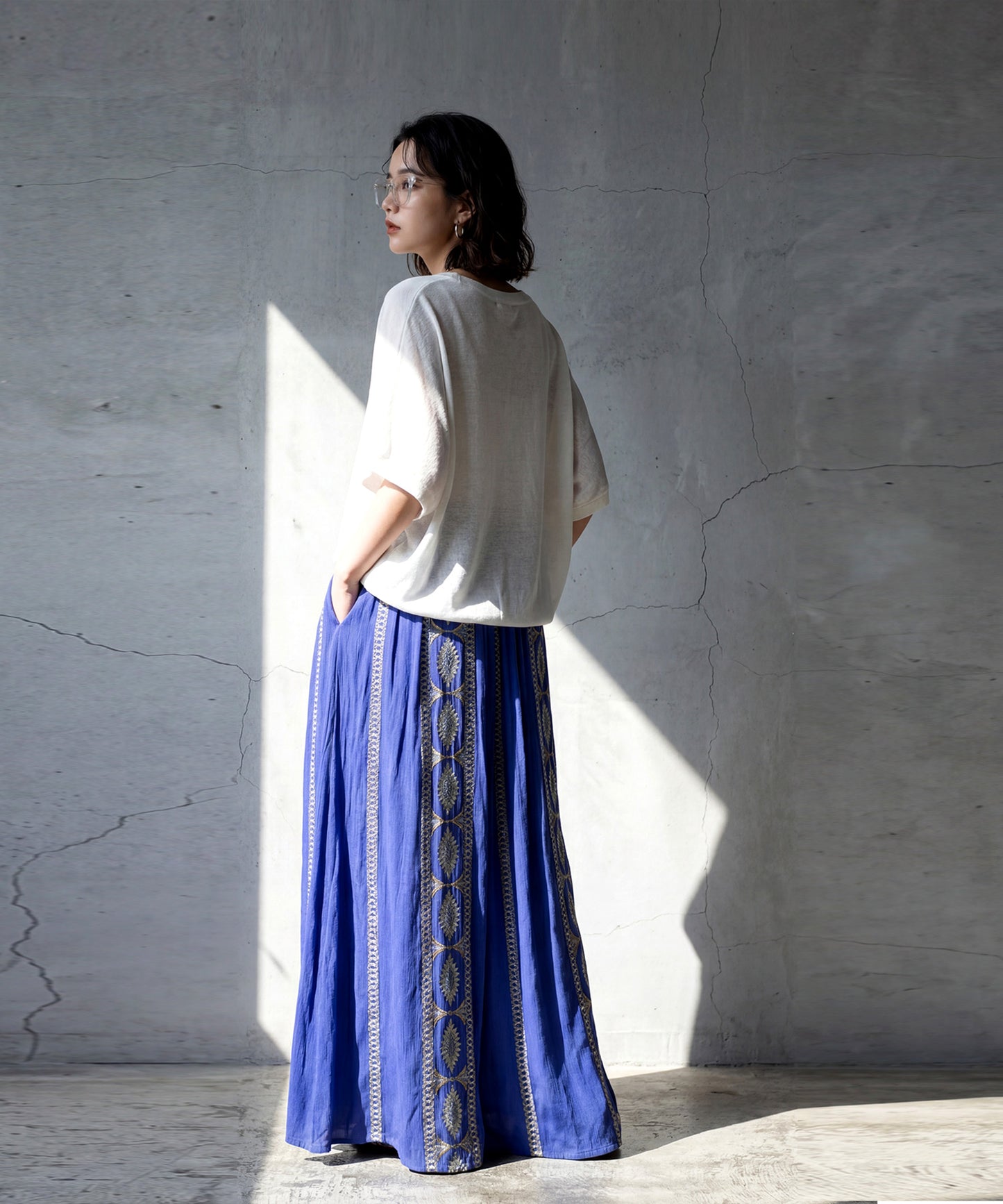 Embroidered Flared Long Skirt Ladies