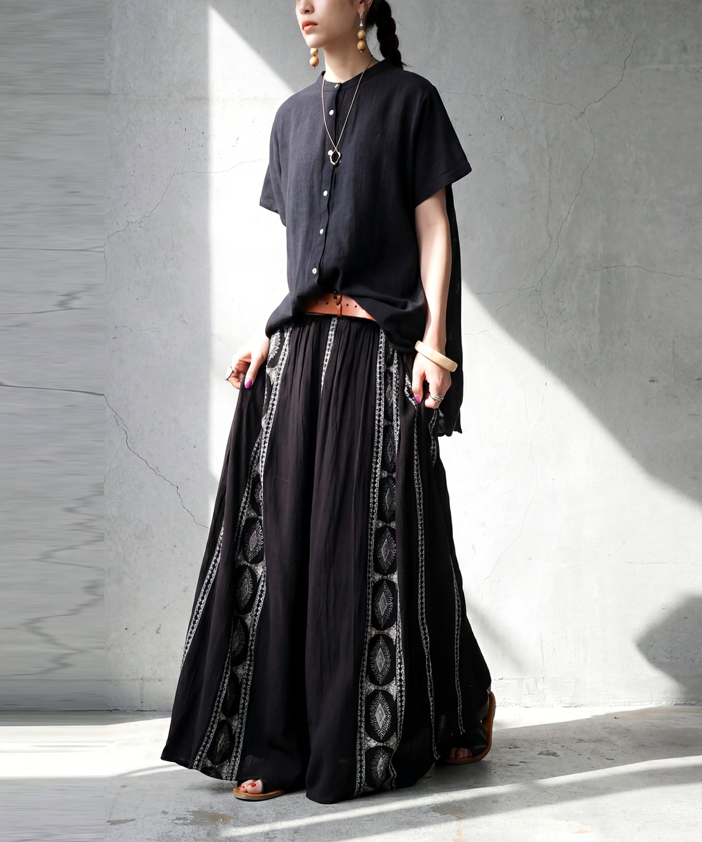 Embroidered Flared Long Skirt Ladies
