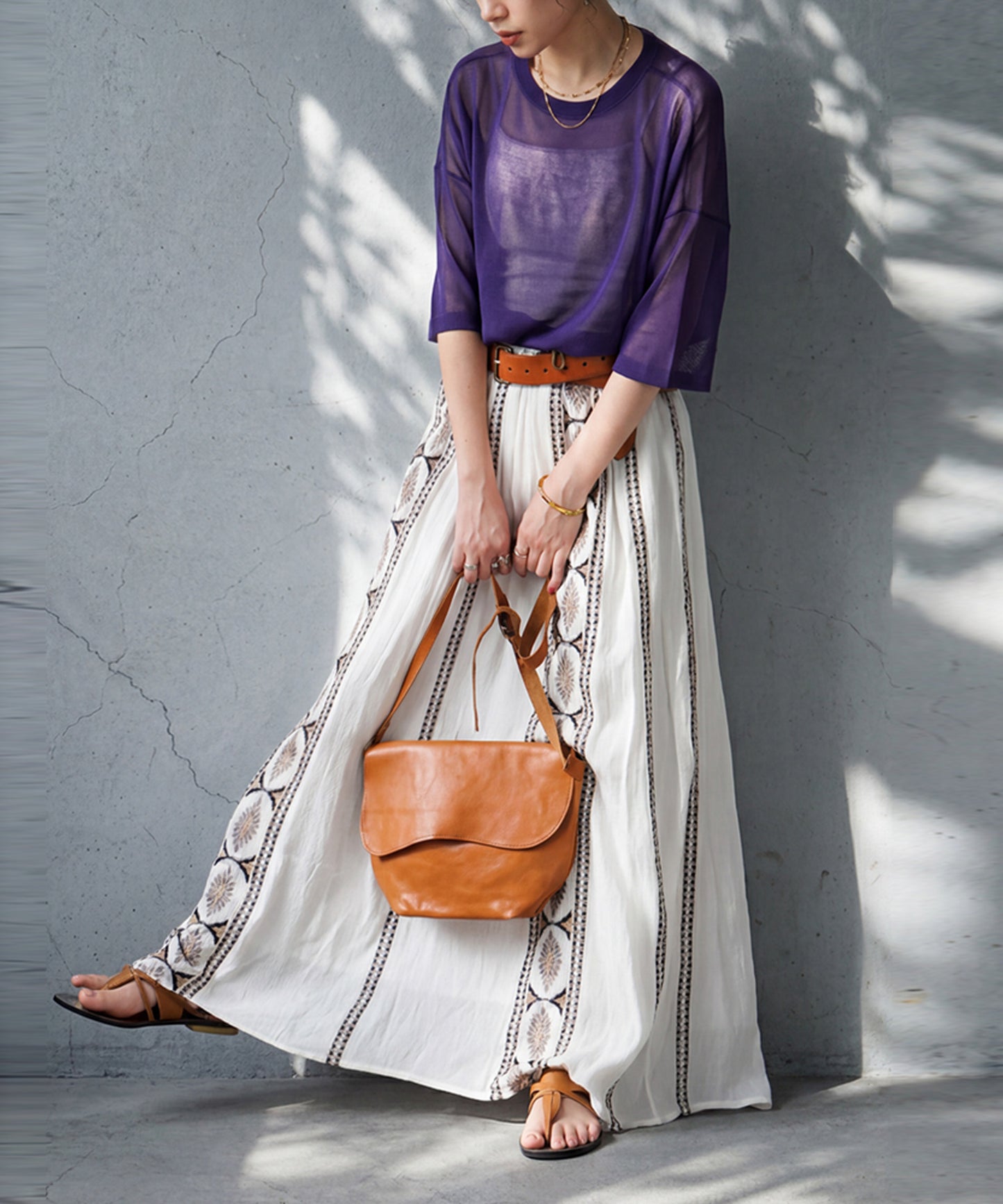 Embroidered Flared Long Skirt Ladies