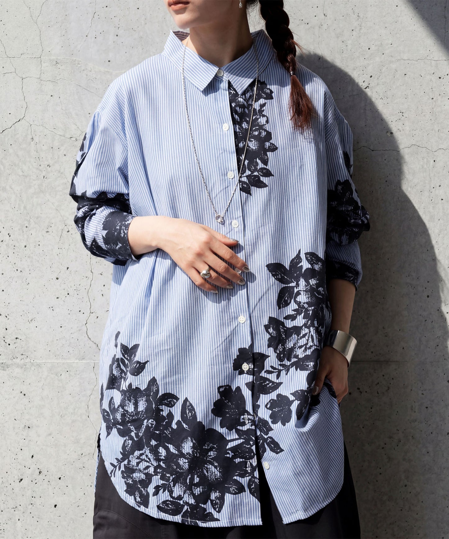 Striped And Floral Patterned 100% Cotton Shirt Ladies
