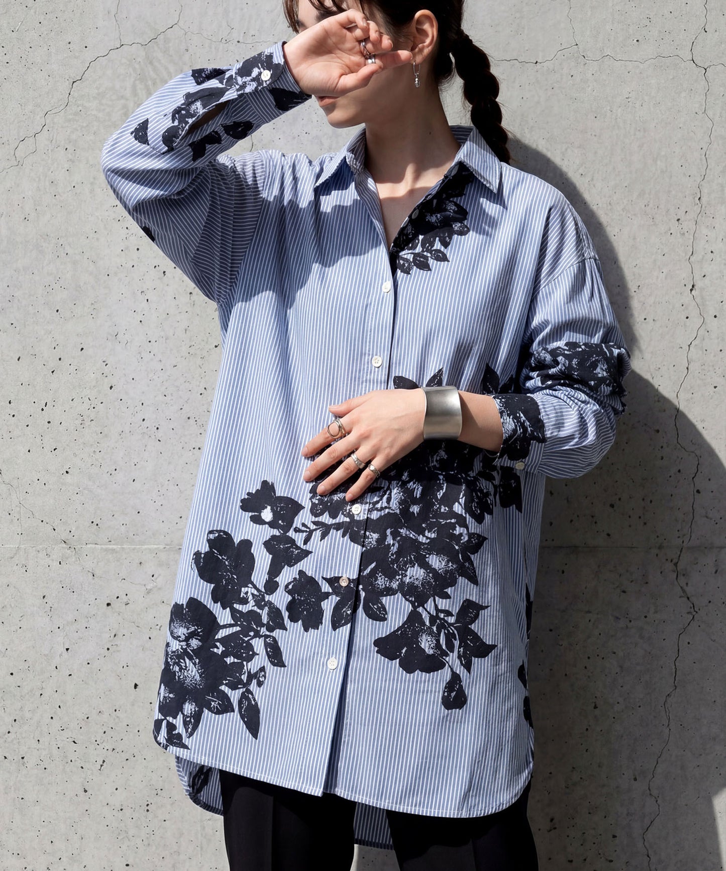 Striped And Floral Patterned 100% Cotton Shirt Ladies