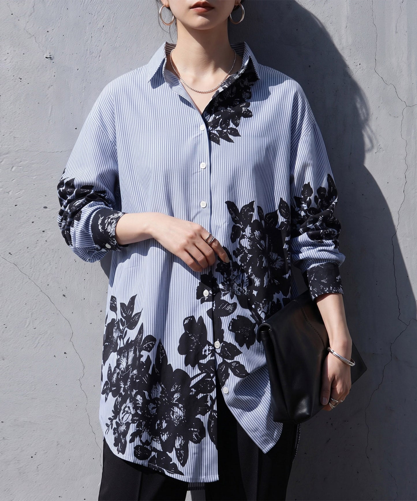 Striped And Floral Patterned 100% Cotton Shirt Ladies