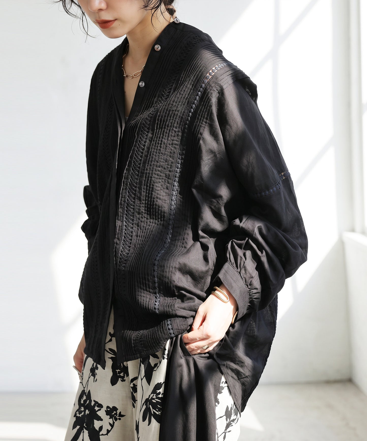 Indian Cotton Band Collar Shirt Ladies