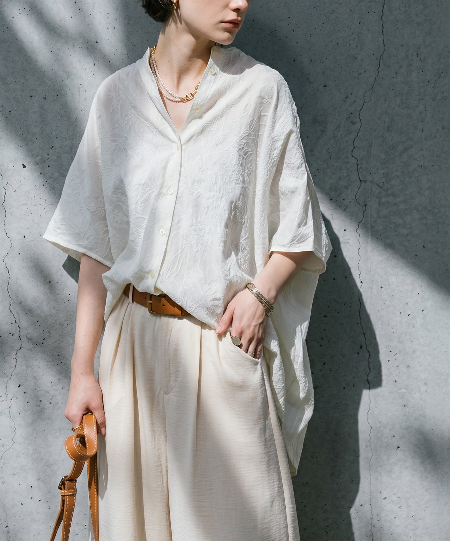 Embroidered Cotton French Sleeve Shirt Ladies