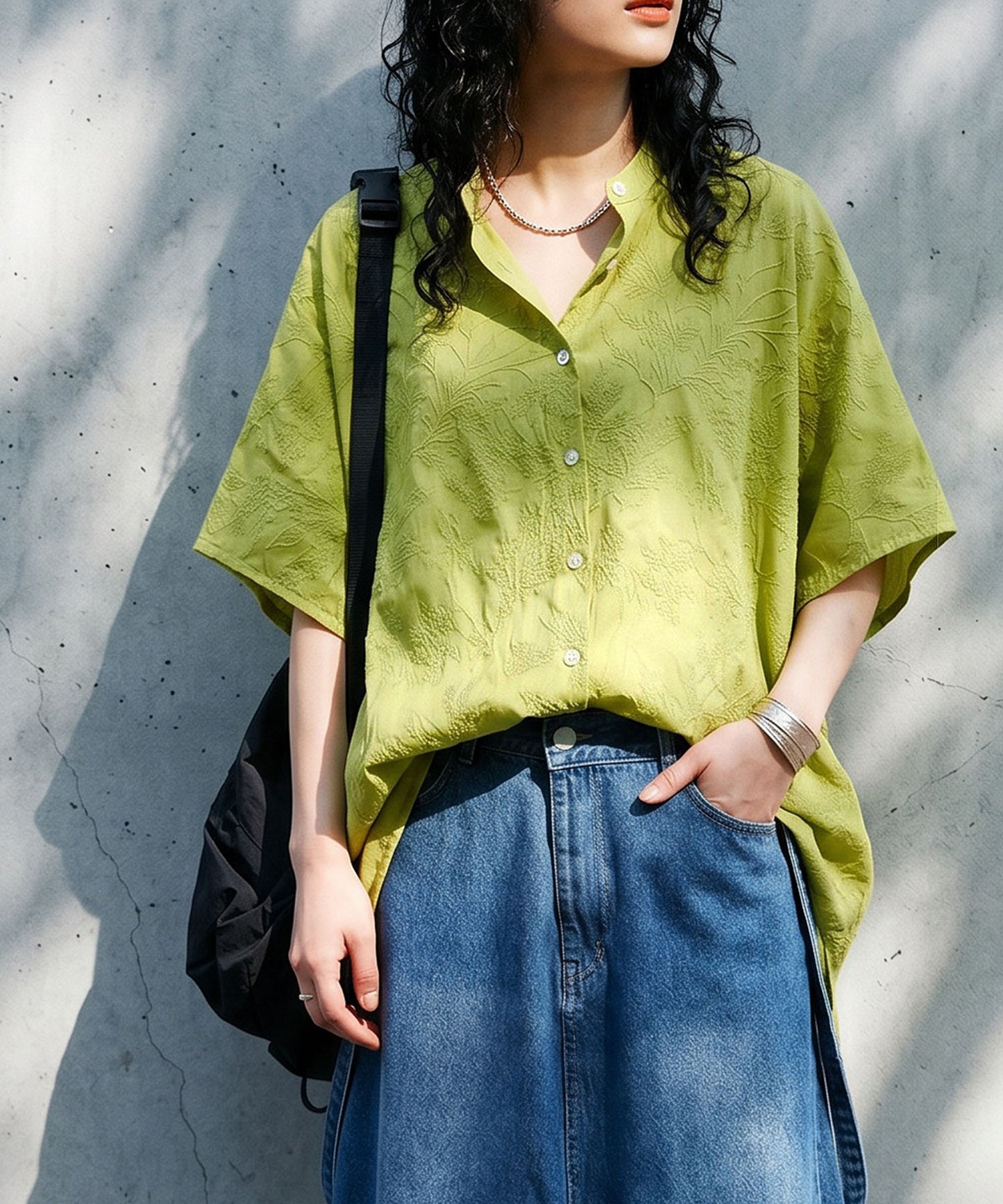 Embroidered Cotton French Sleeve Shirt Ladies