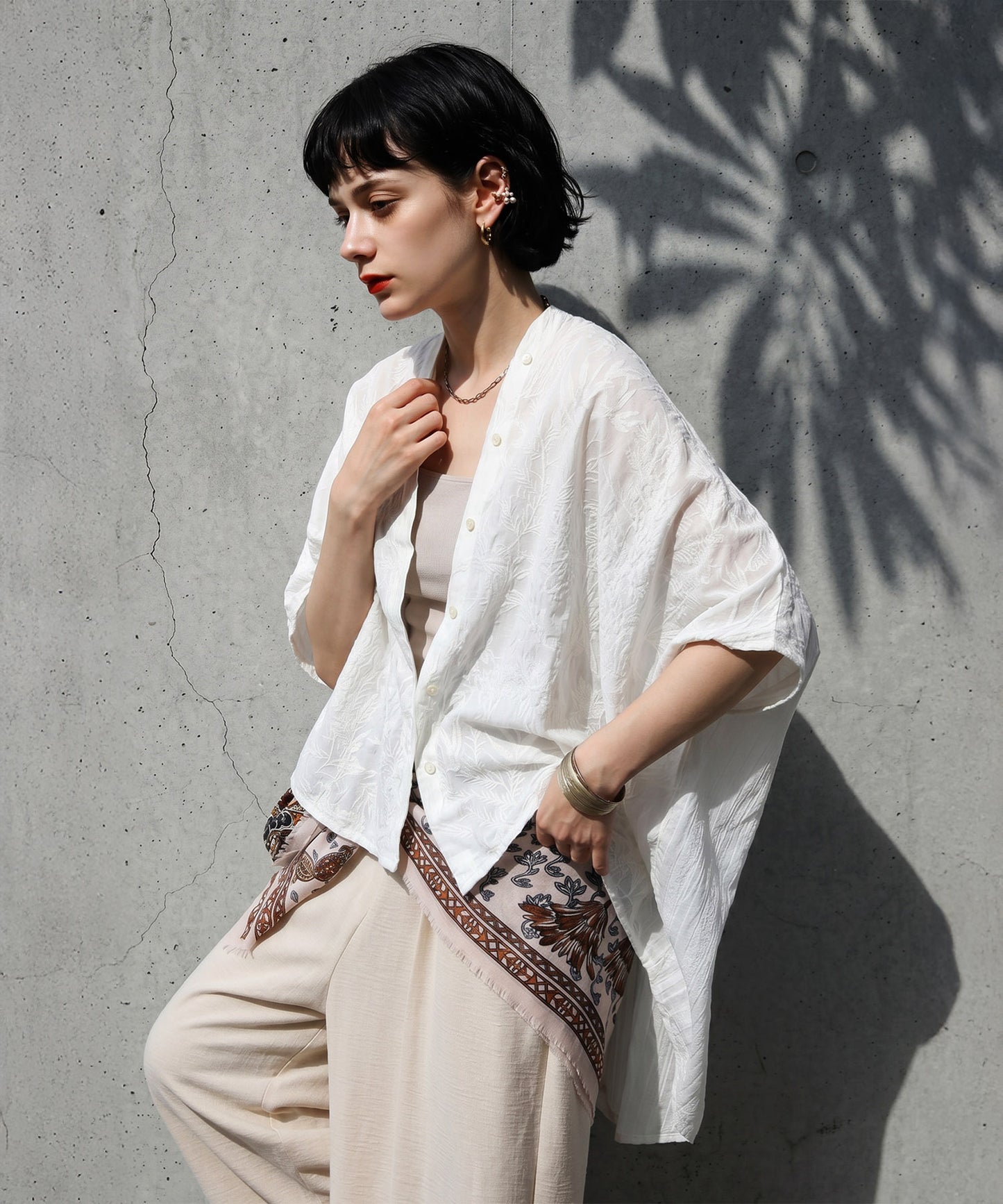 Embroidered Cotton French Sleeve Shirt Ladies
