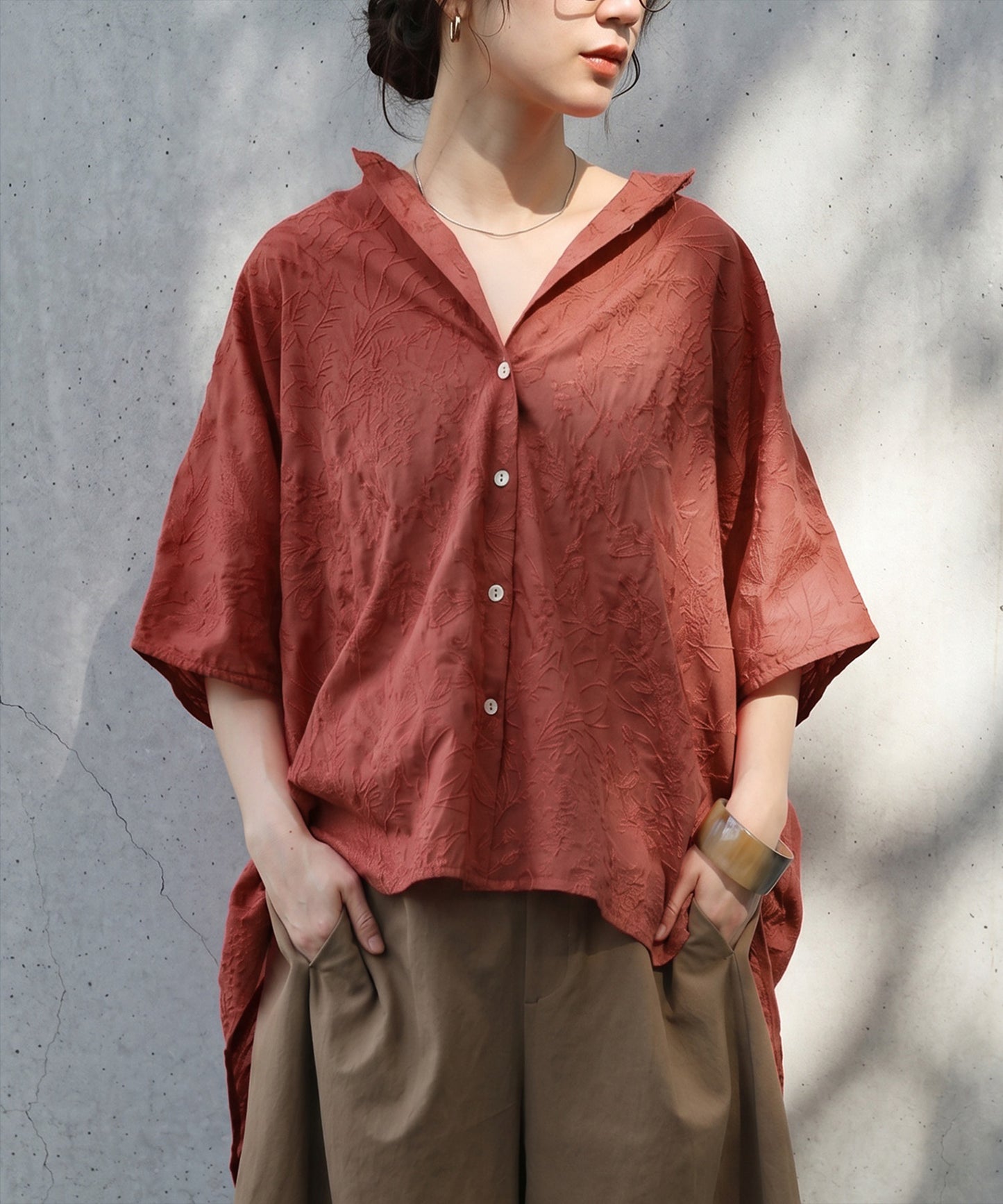 Embroidered Cotton French Sleeve Shirt Ladies