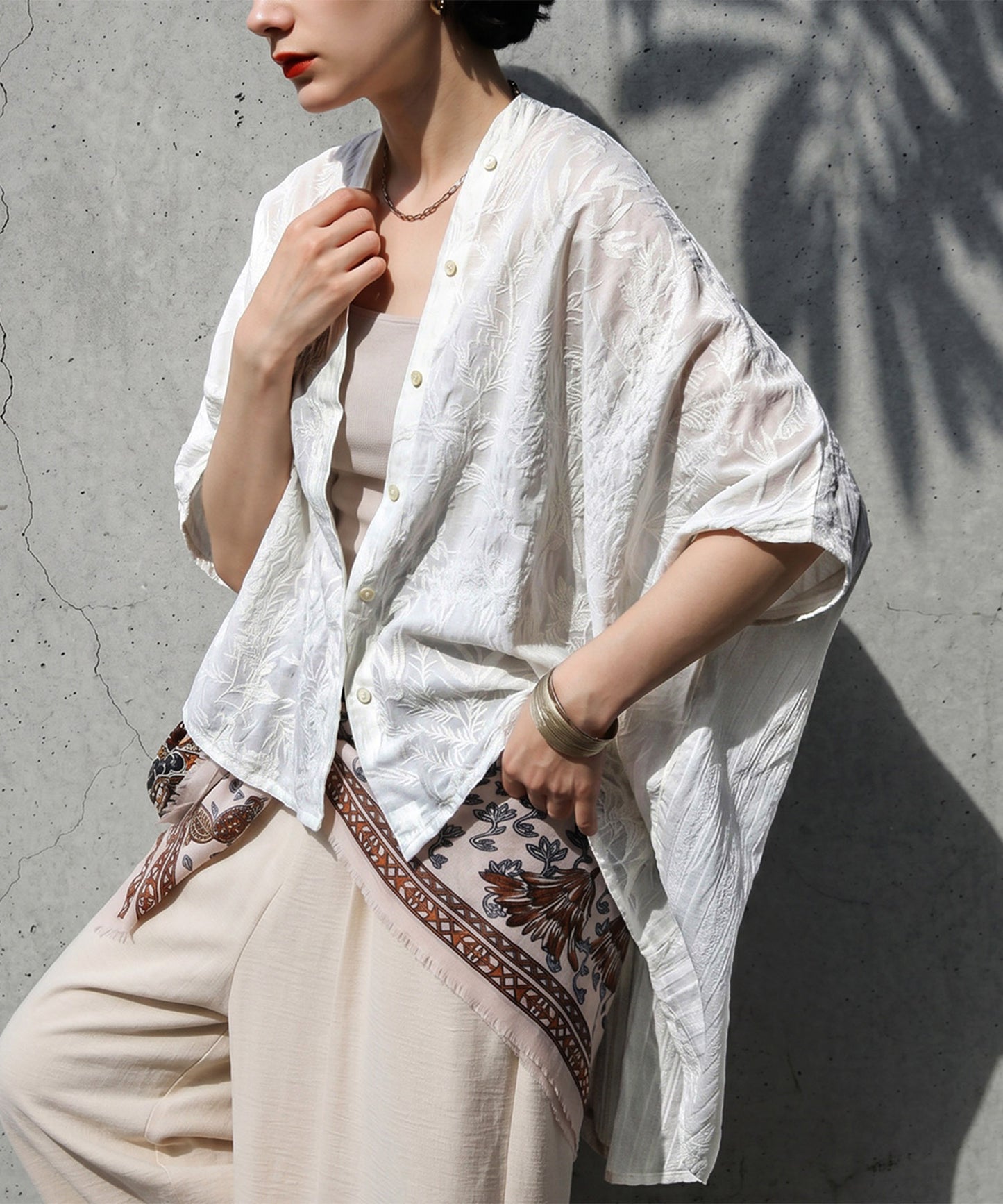Embroidered Cotton French Sleeve Shirt Ladies