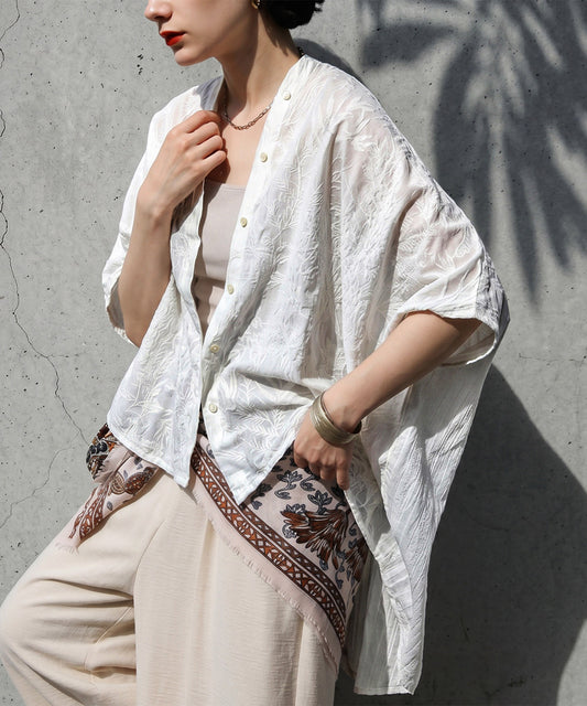 Embroidered Cotton French Sleeve Shirt Ladies