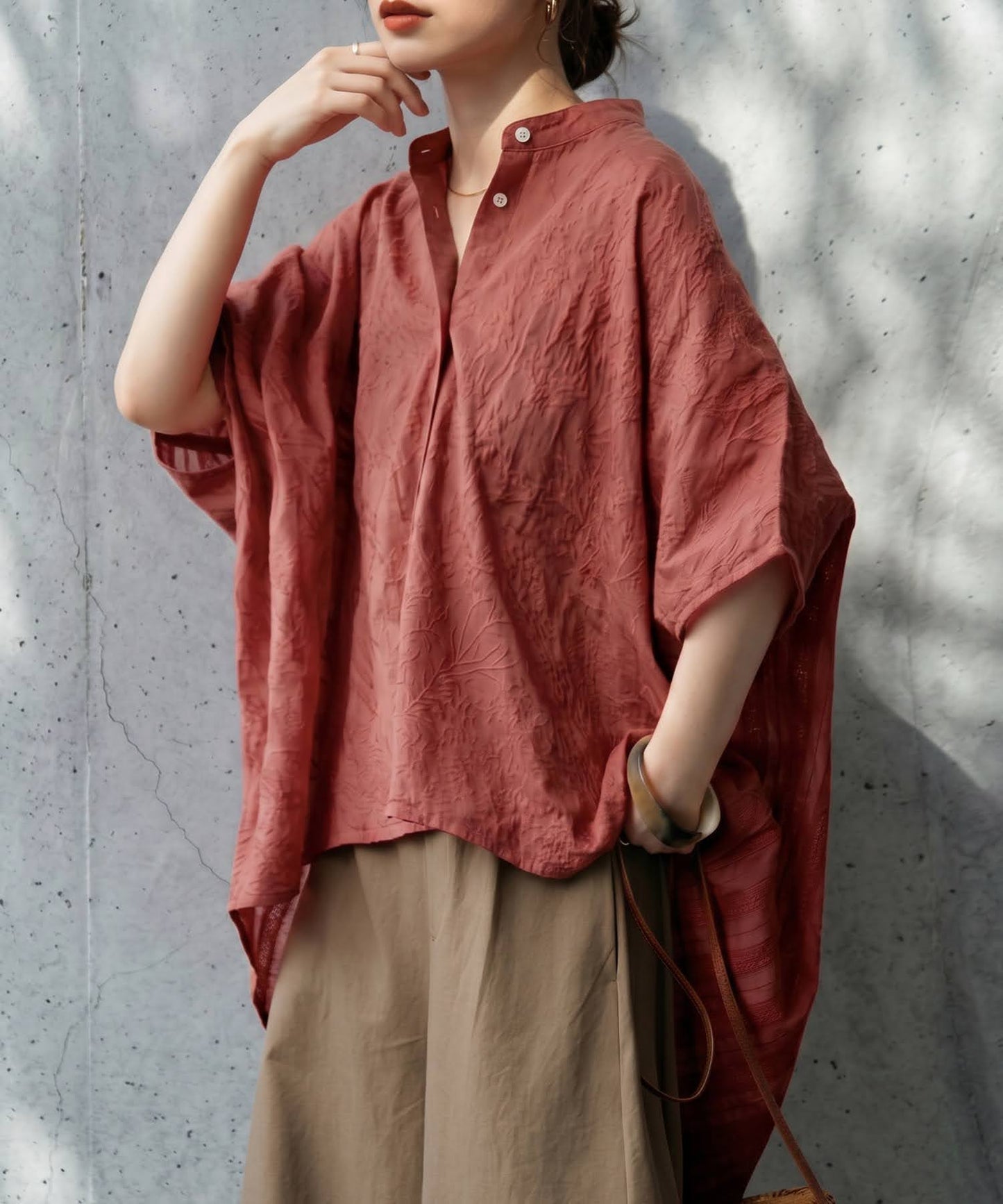 Embroidered Cotton French Sleeve Shirt Ladies