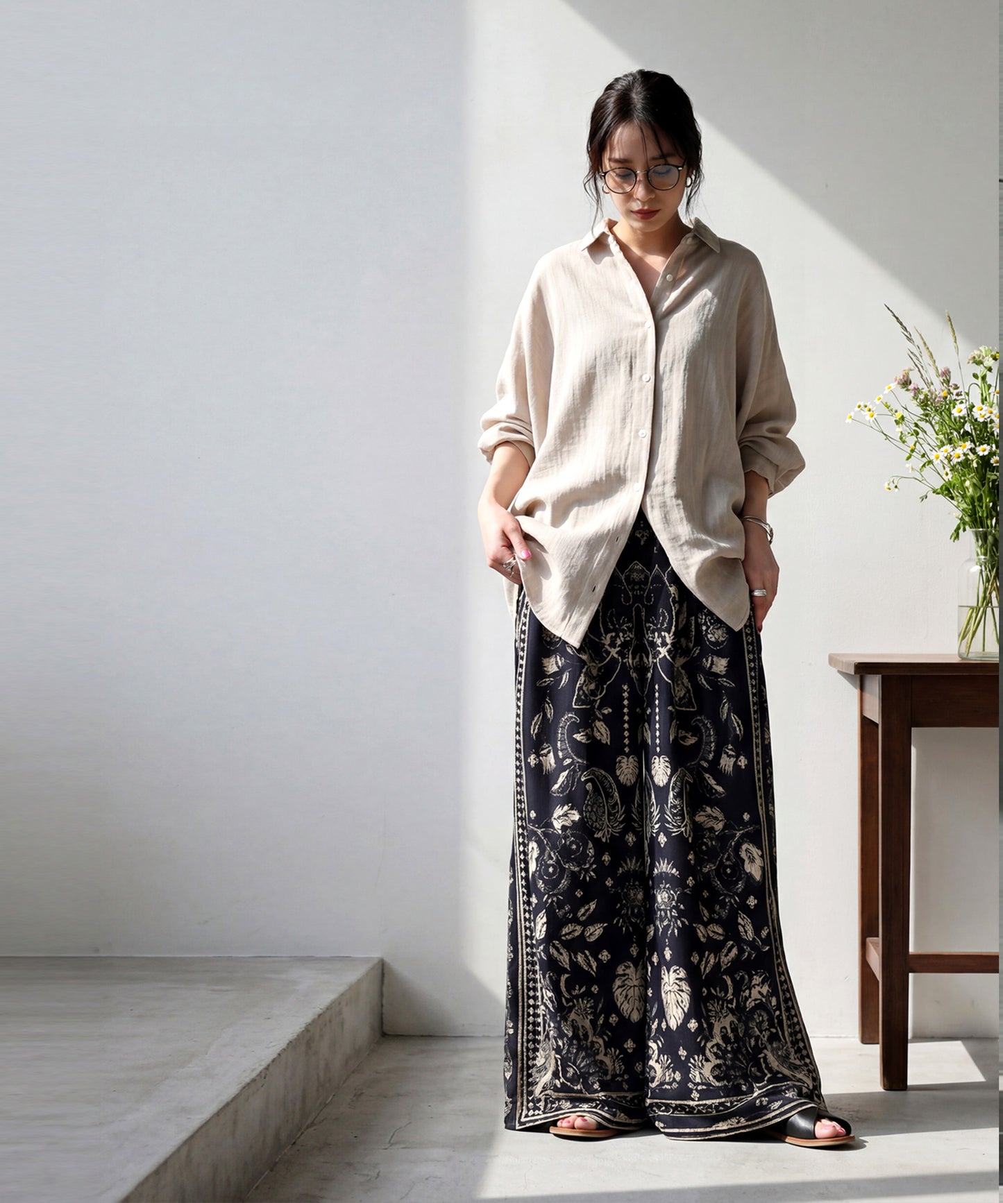 Ethnic Print Wide-Leg Pants Ladies