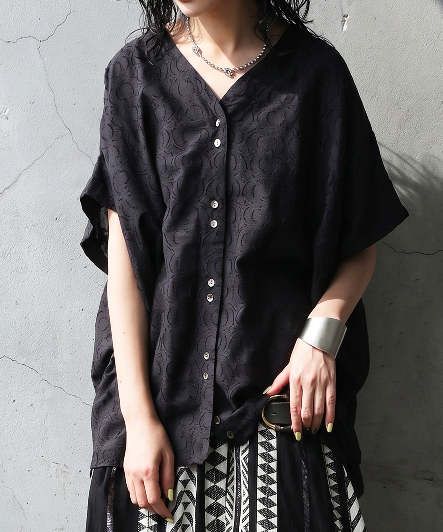 Kalamkari Pattern Jacquard Dolman Indian Cotton Shirt Ladies