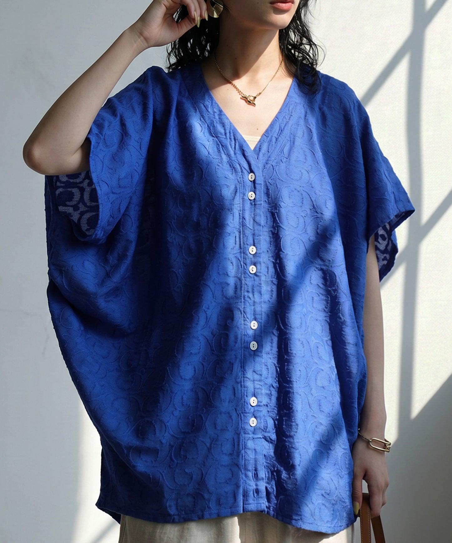Kalamkari Pattern Jacquard Dolman Indian Cotton Shirt Ladies