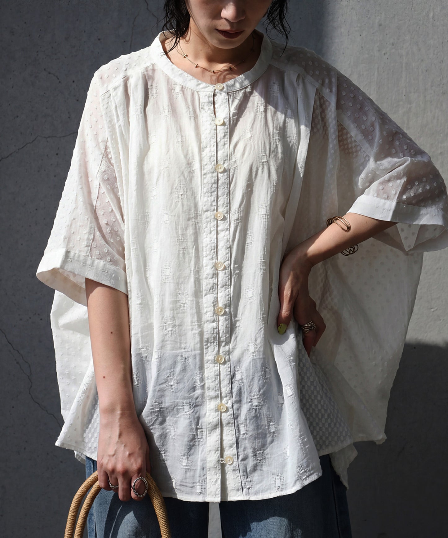 100% Cotton Dobby Weave Blouse Ladies