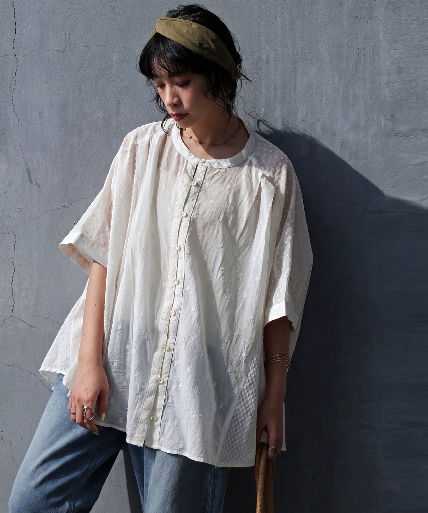 100% Cotton Dobby Weave Blouse Ladies