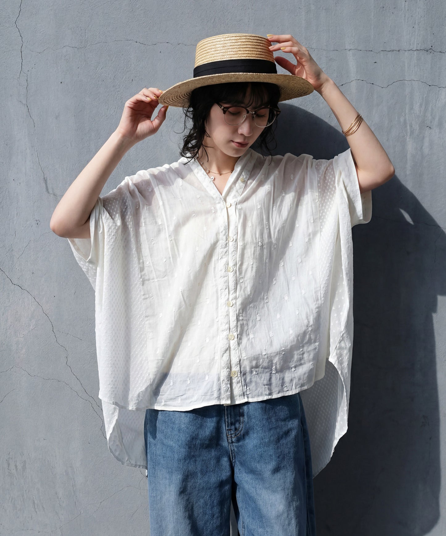 100% Cotton Dobby Weave Blouse Ladies