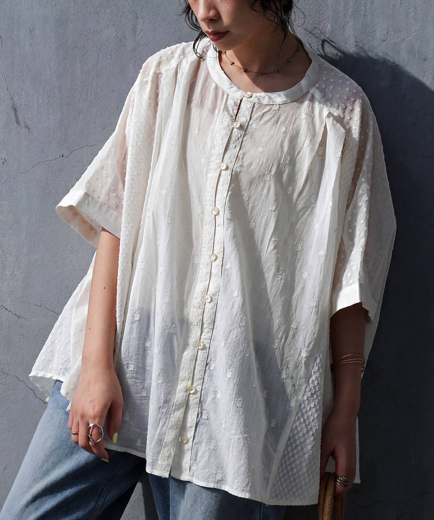 100% Cotton Dobby Weave Blouse Ladies