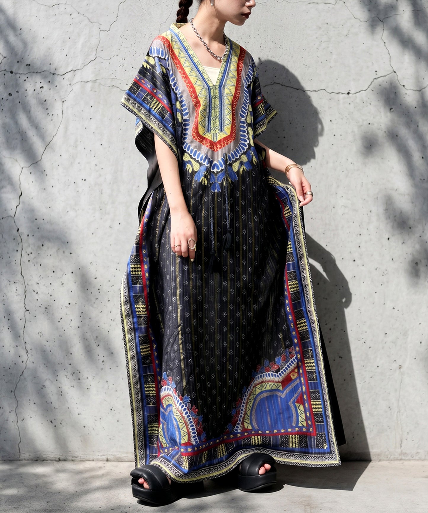 African Print, 100% Cotton, Kanga-Style Print Caftan Dress Ladies