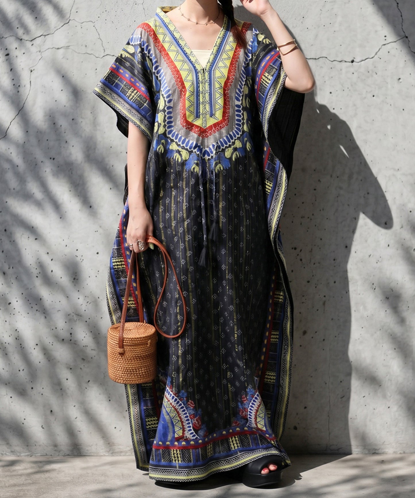 African Print, 100% Cotton, Kanga-Style Print Caftan Dress Ladies