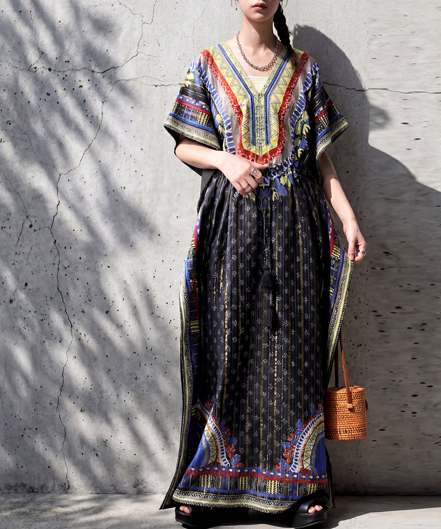 African Print, 100% Cotton, Kanga-Style Print Caftan Dress Ladies