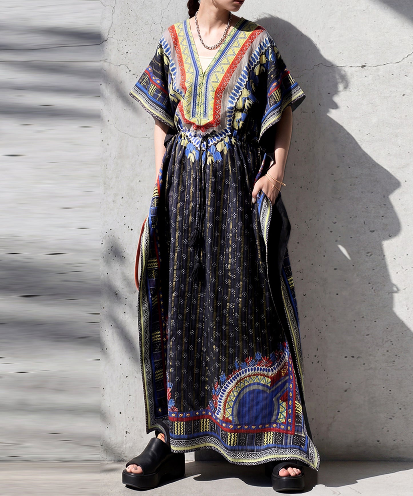 African Print, 100% Cotton, Kanga-Style Print Caftan Dress Ladies