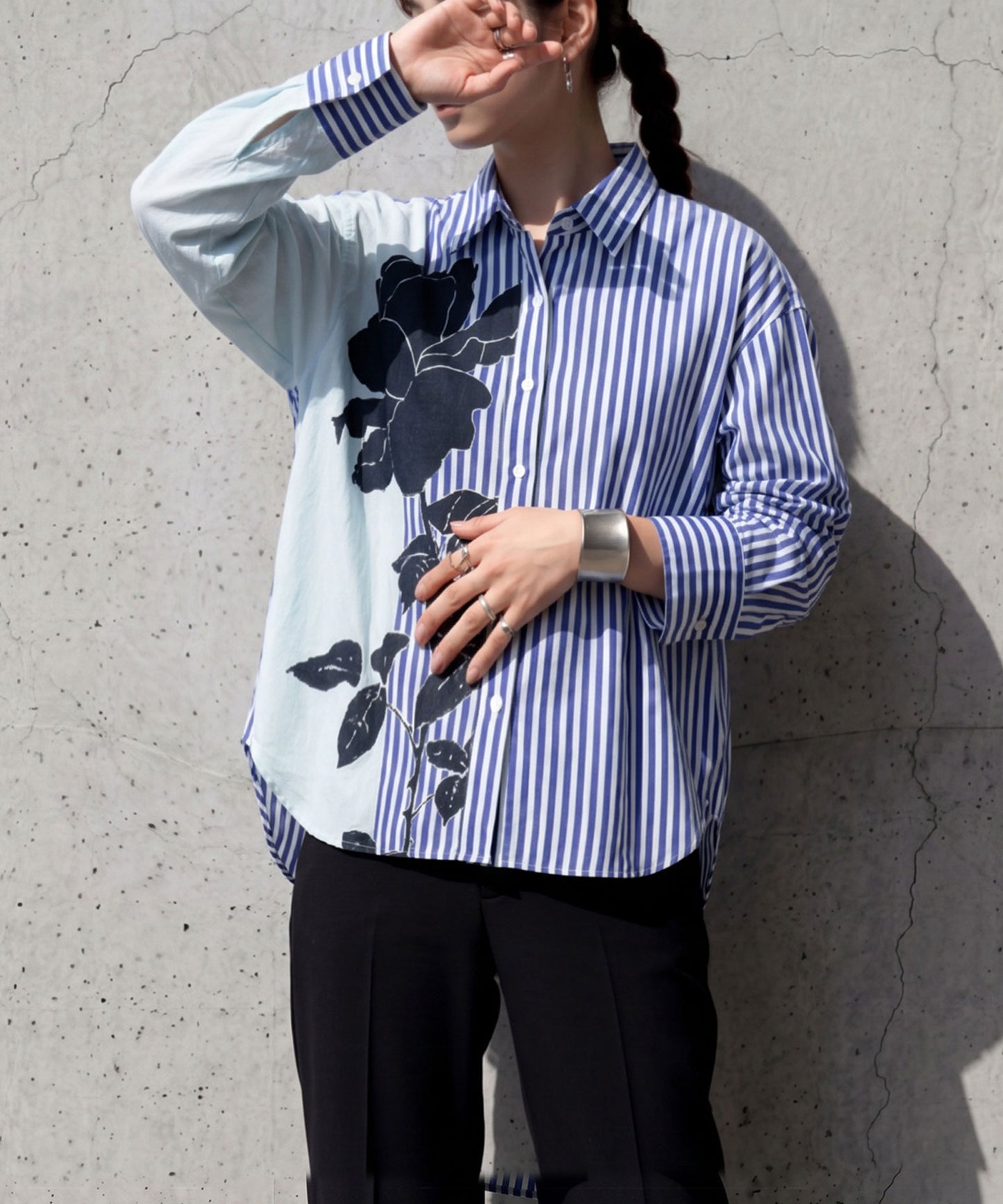 Striped Floral Print Shirt Ladies