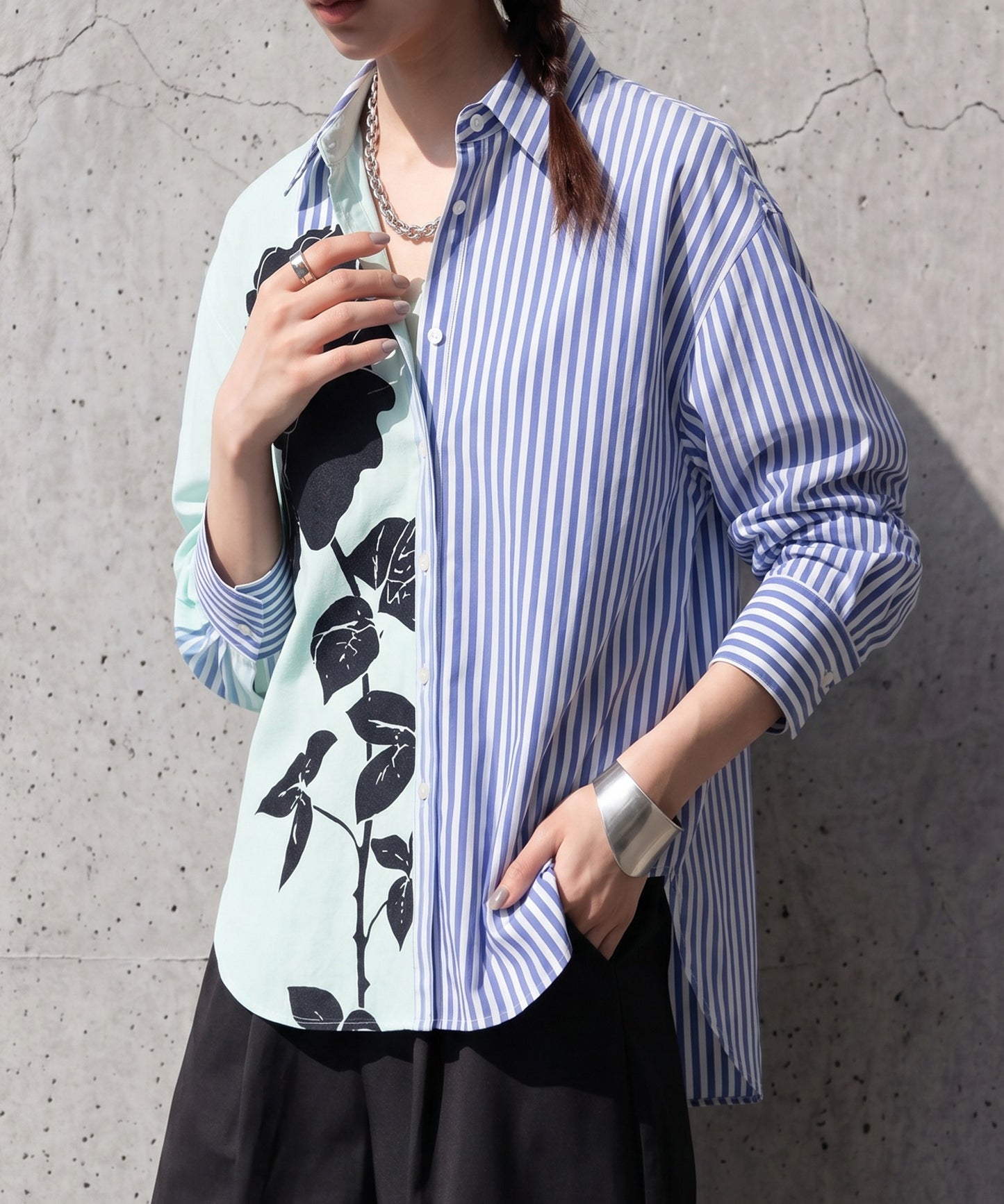 Striped Floral Print Shirt Ladies