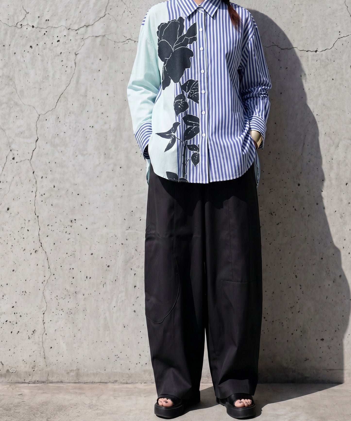 Striped Floral Print Shirt Ladies
