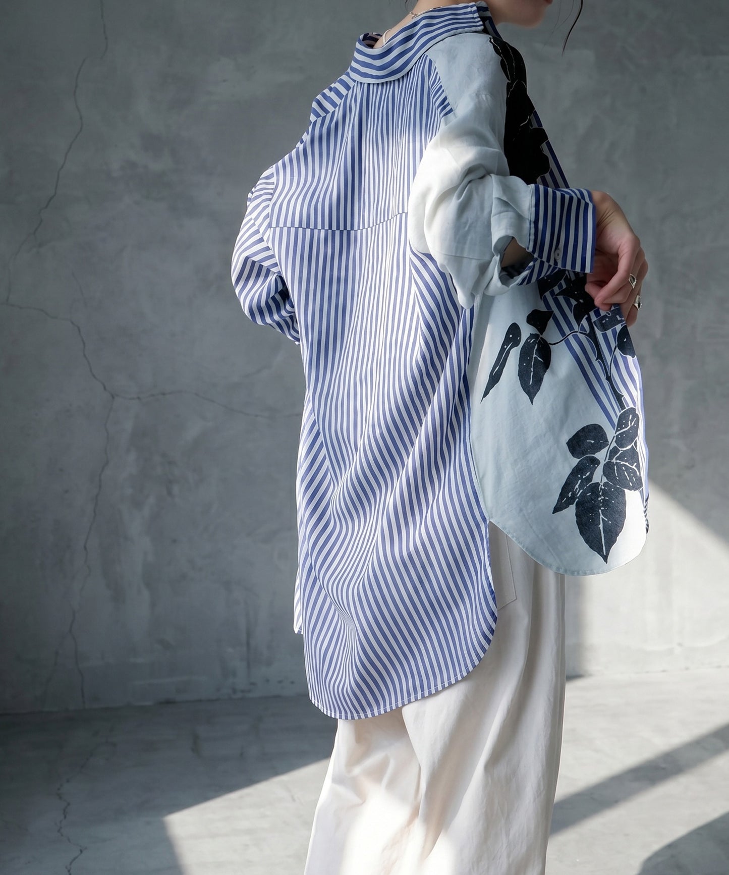Striped Floral Print Shirt Ladies