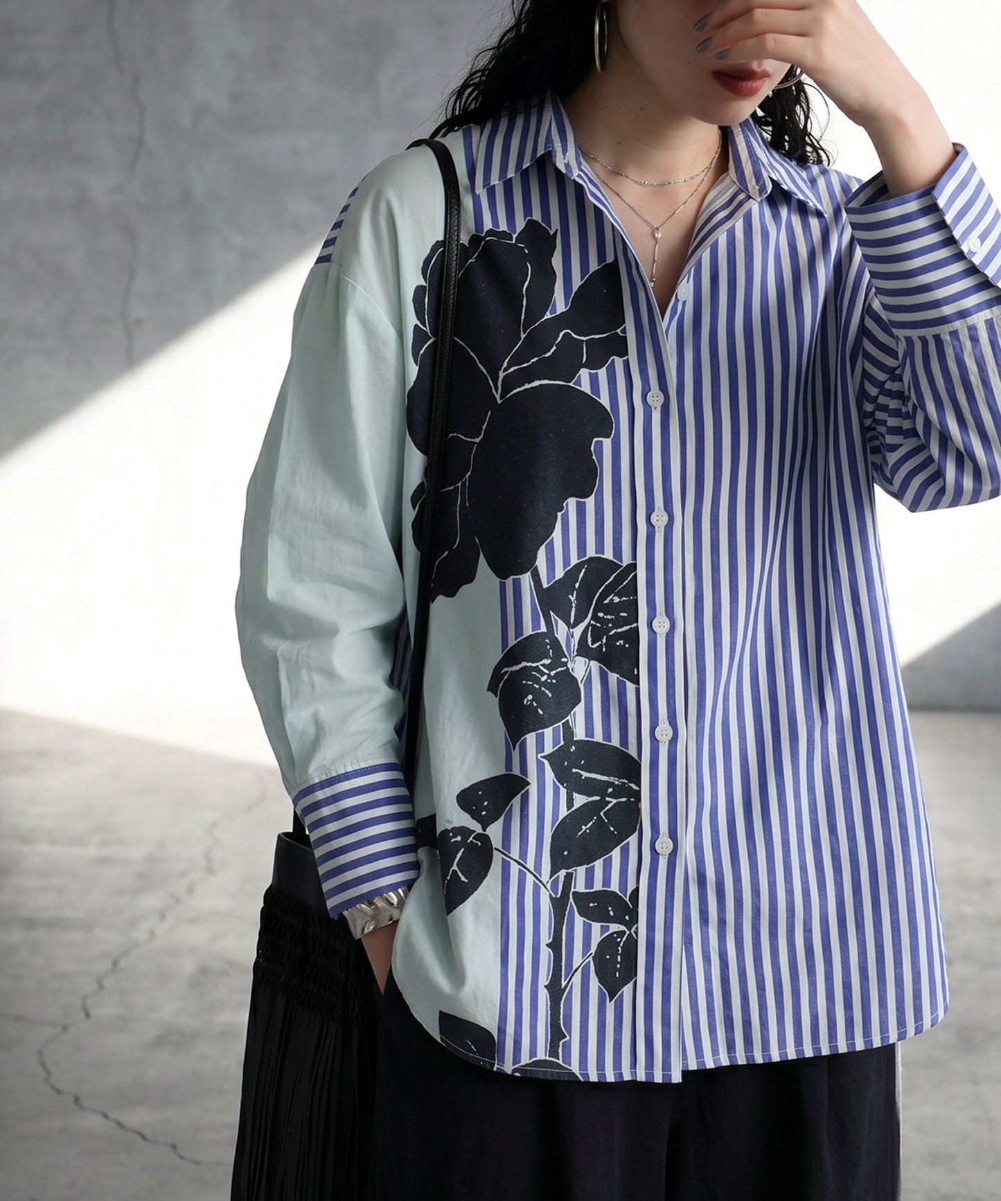 Striped Floral Print Shirt Ladies