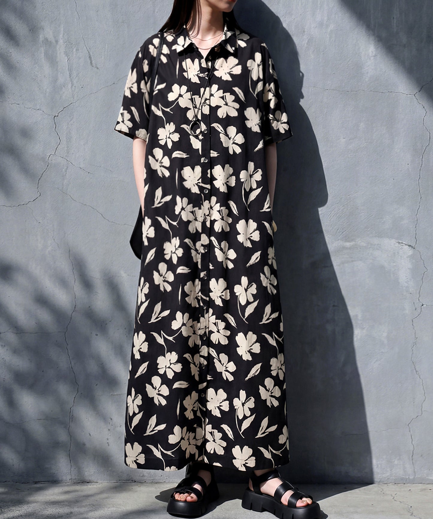 100% Cotton Floral Print Shirt Dress Ladies