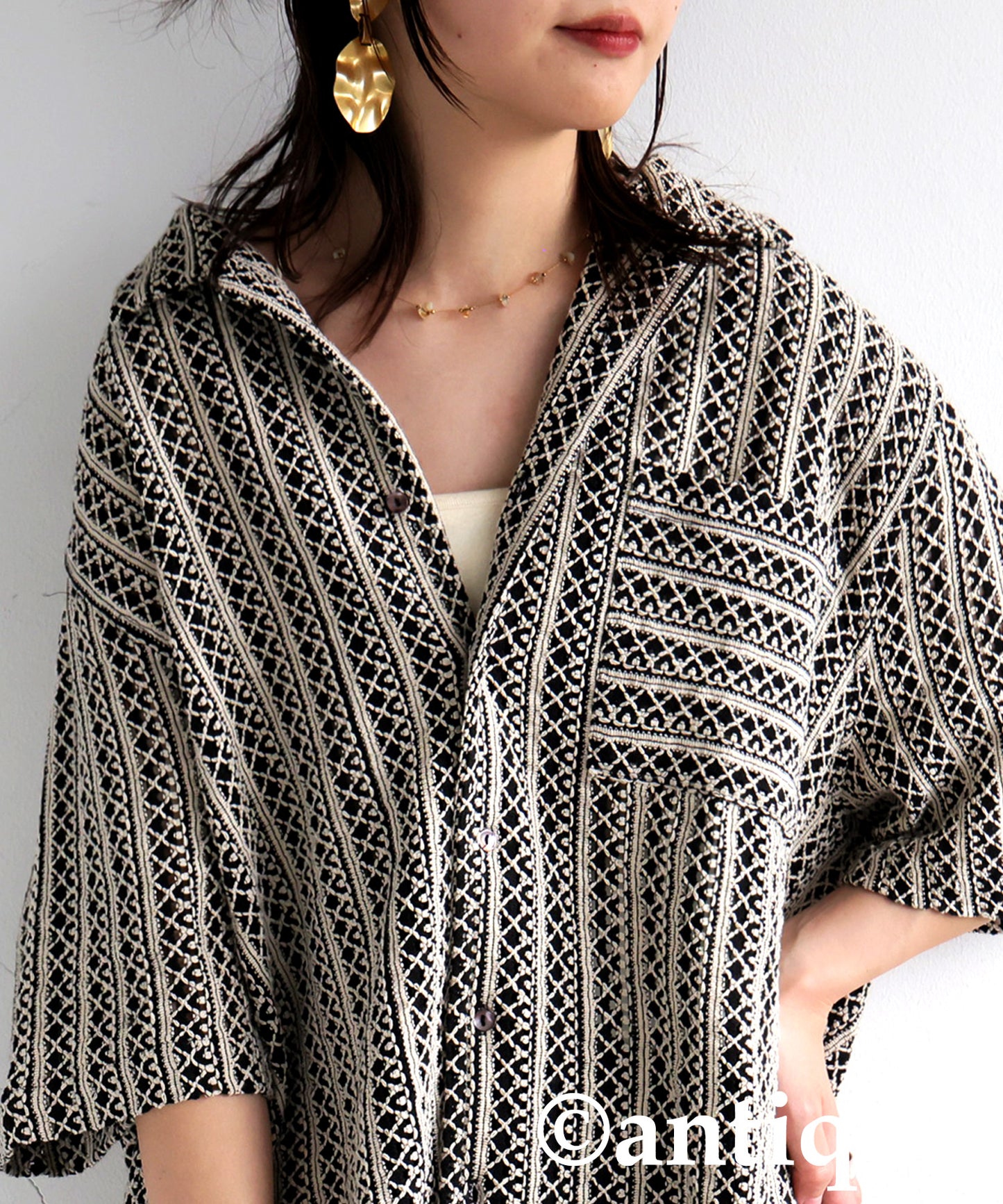 Ladies Lace Open Collar Shirt