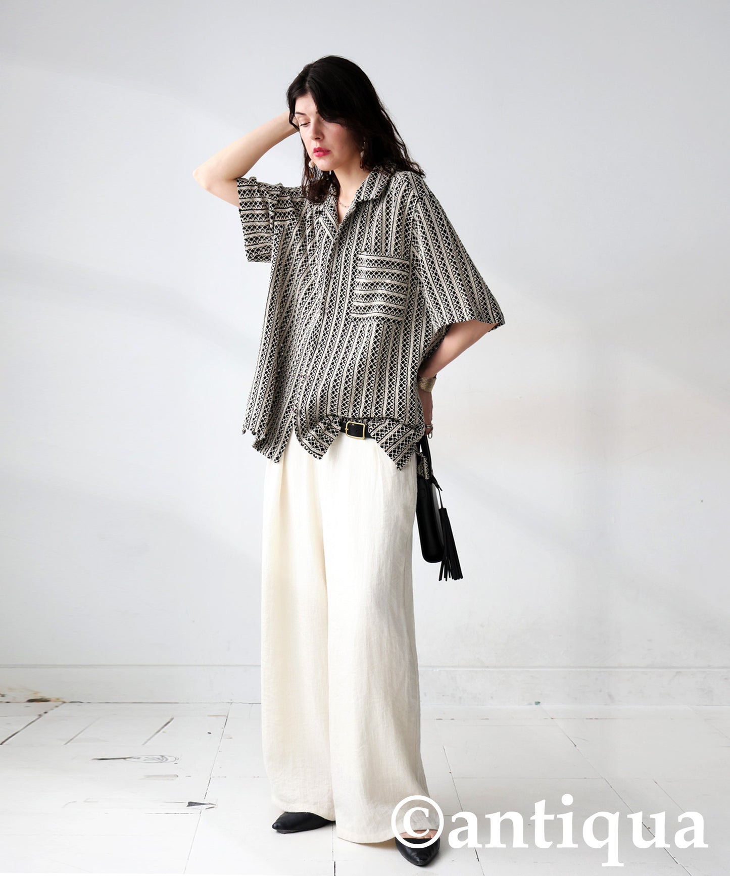 Ladies Lace Open Collar Shirt