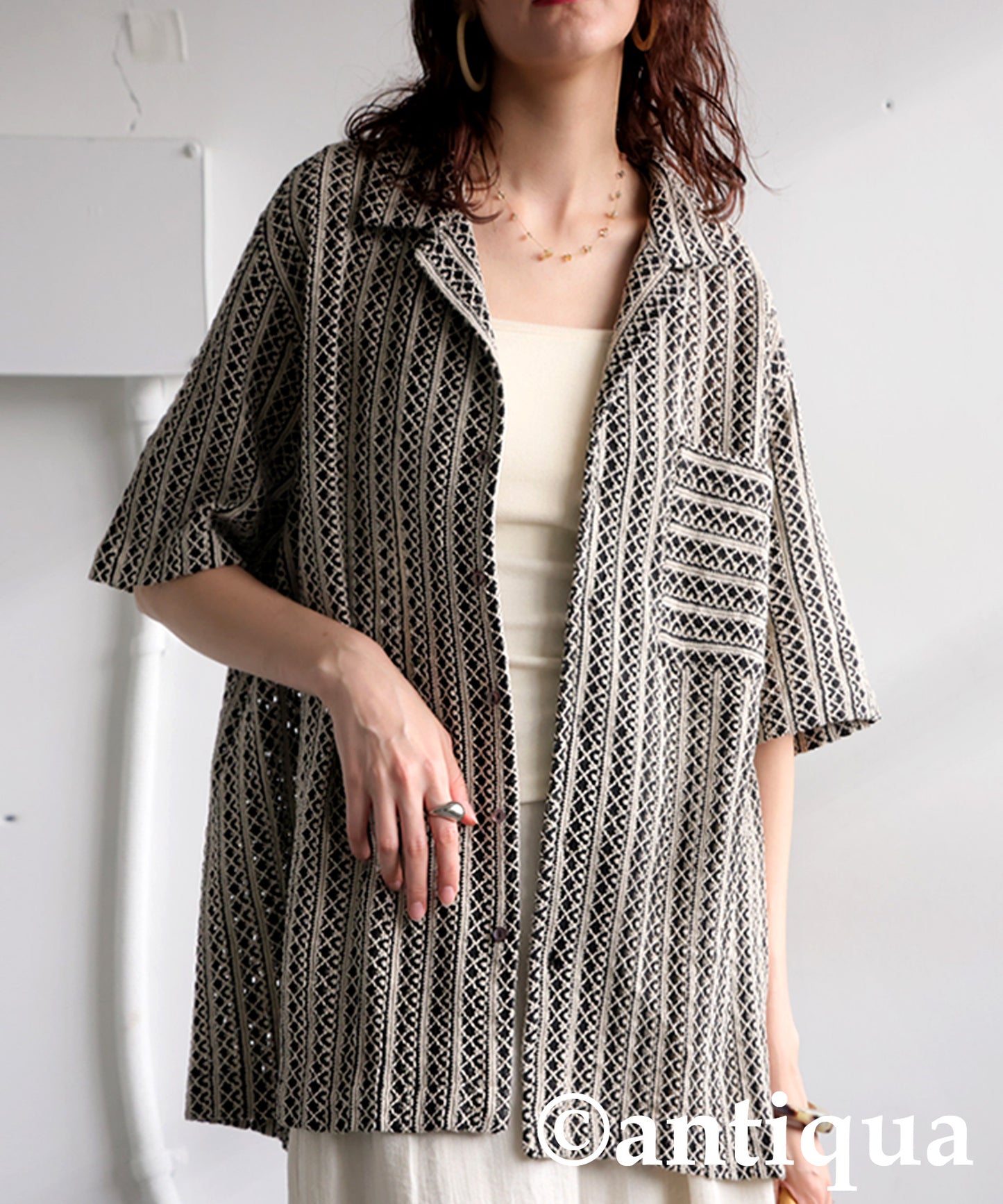 Ladies Lace Open Collar Shirt