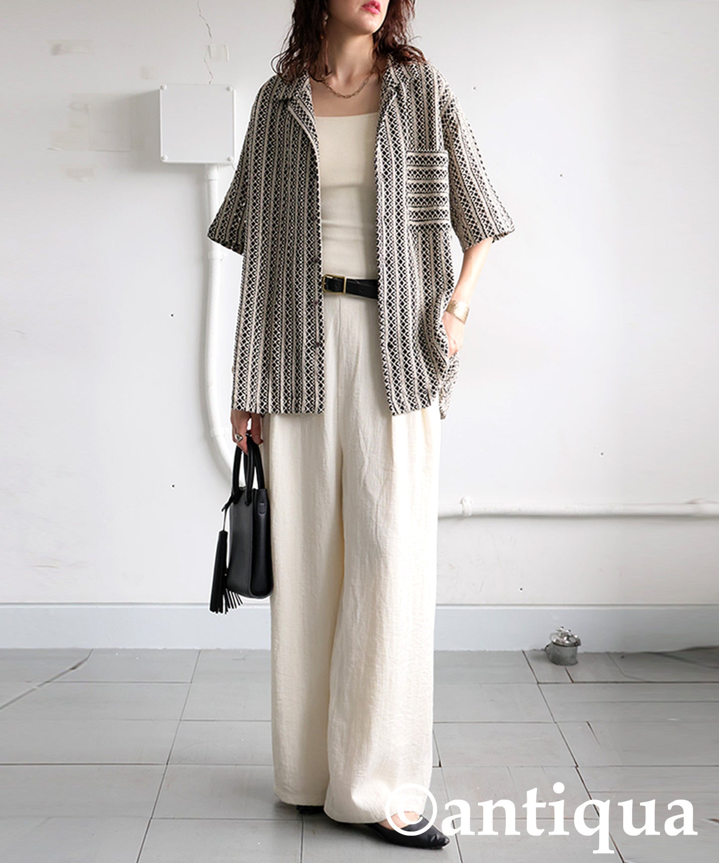 Ladies Lace Open Collar Shirt