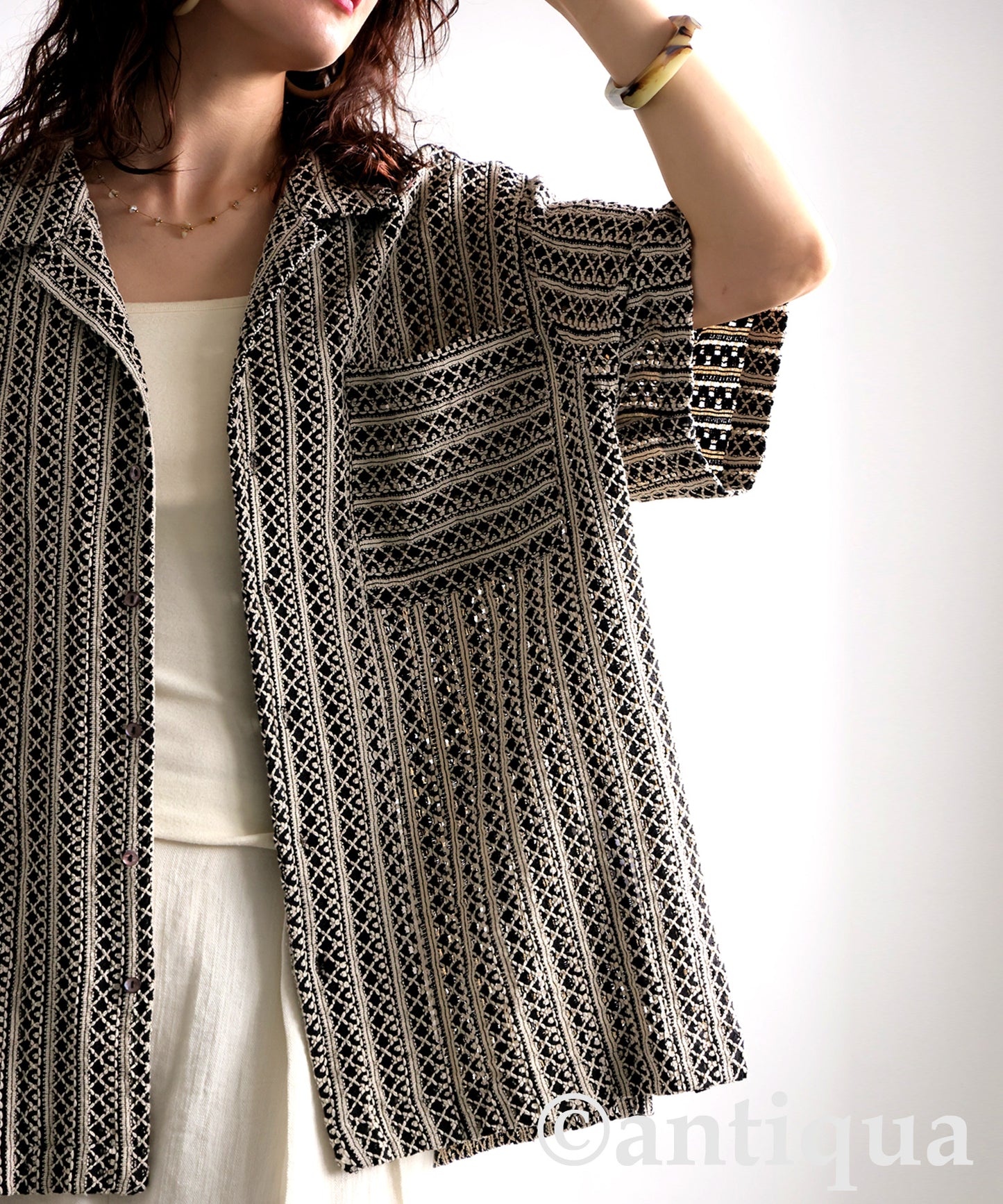 Ladies Lace Open Collar Shirt