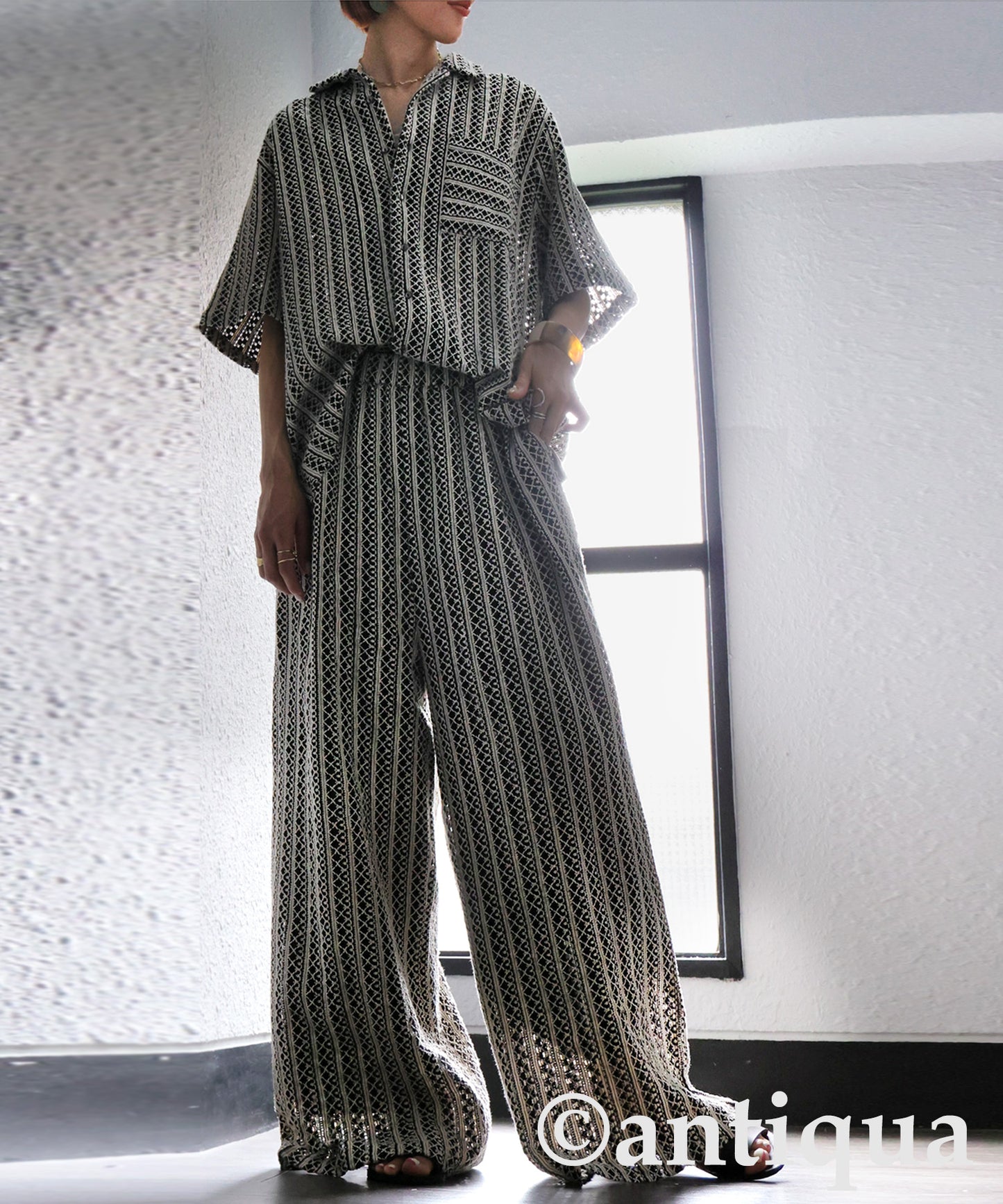 Ladies Lace Open Collar Shirt