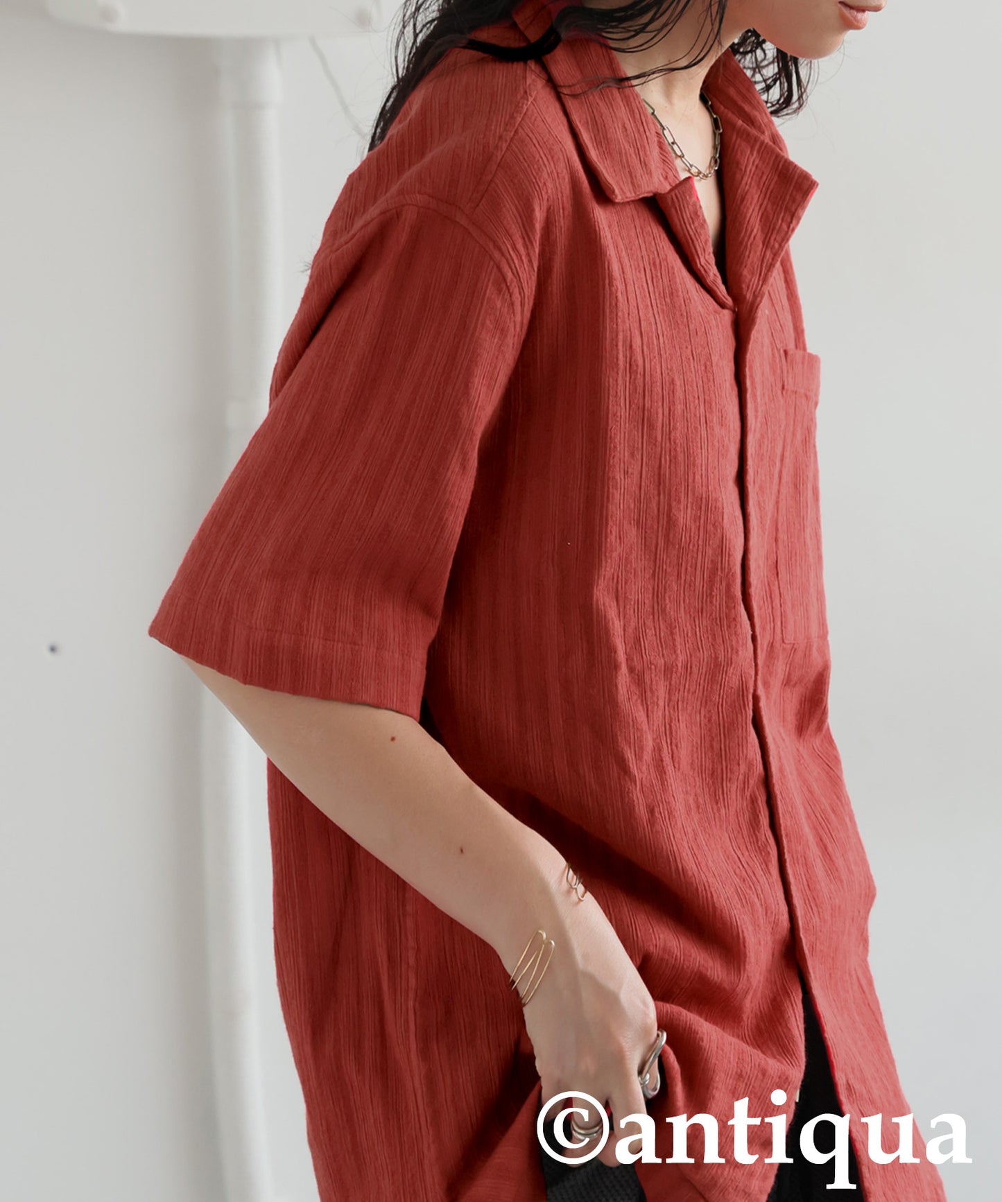 Ladies Crepe Dobby Open-Collar Shirt