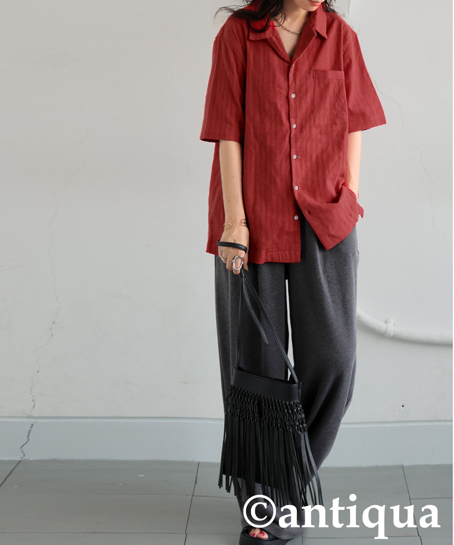 Ladies Crepe Dobby Open-Collar Shirt