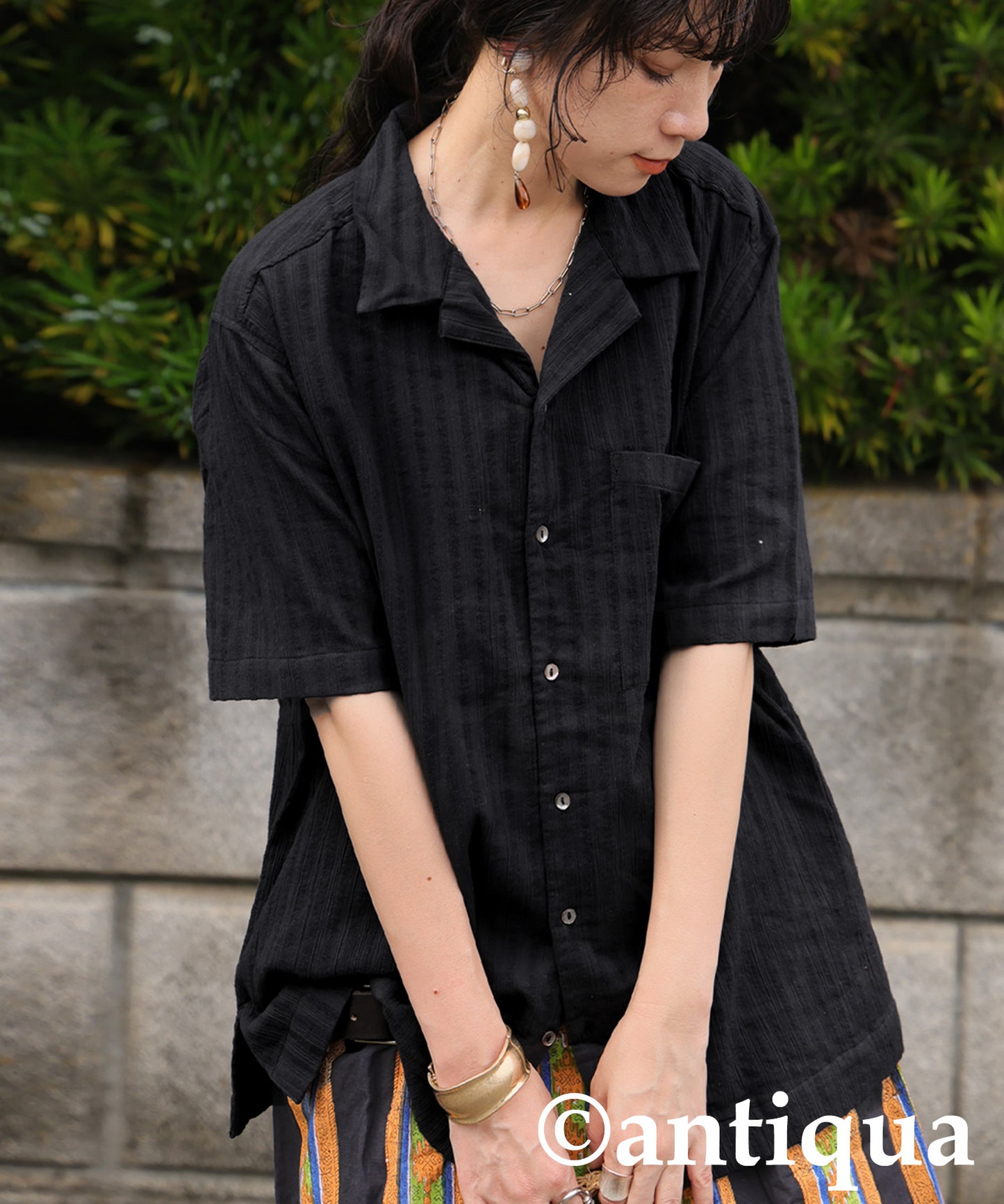 Ladies Crepe Dobby Open-Collar Shirt