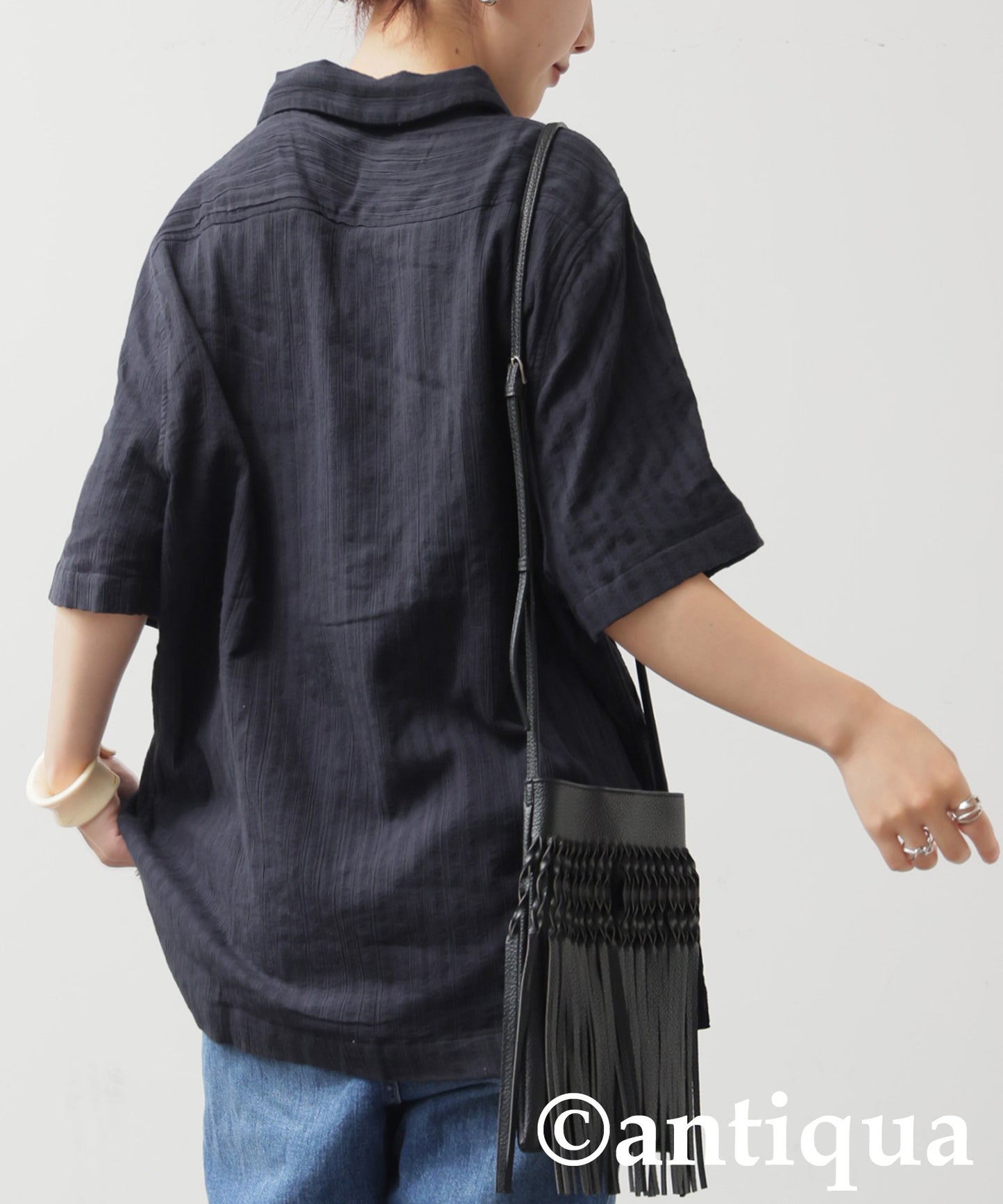 Ladies Crepe Dobby Open-Collar Shirt