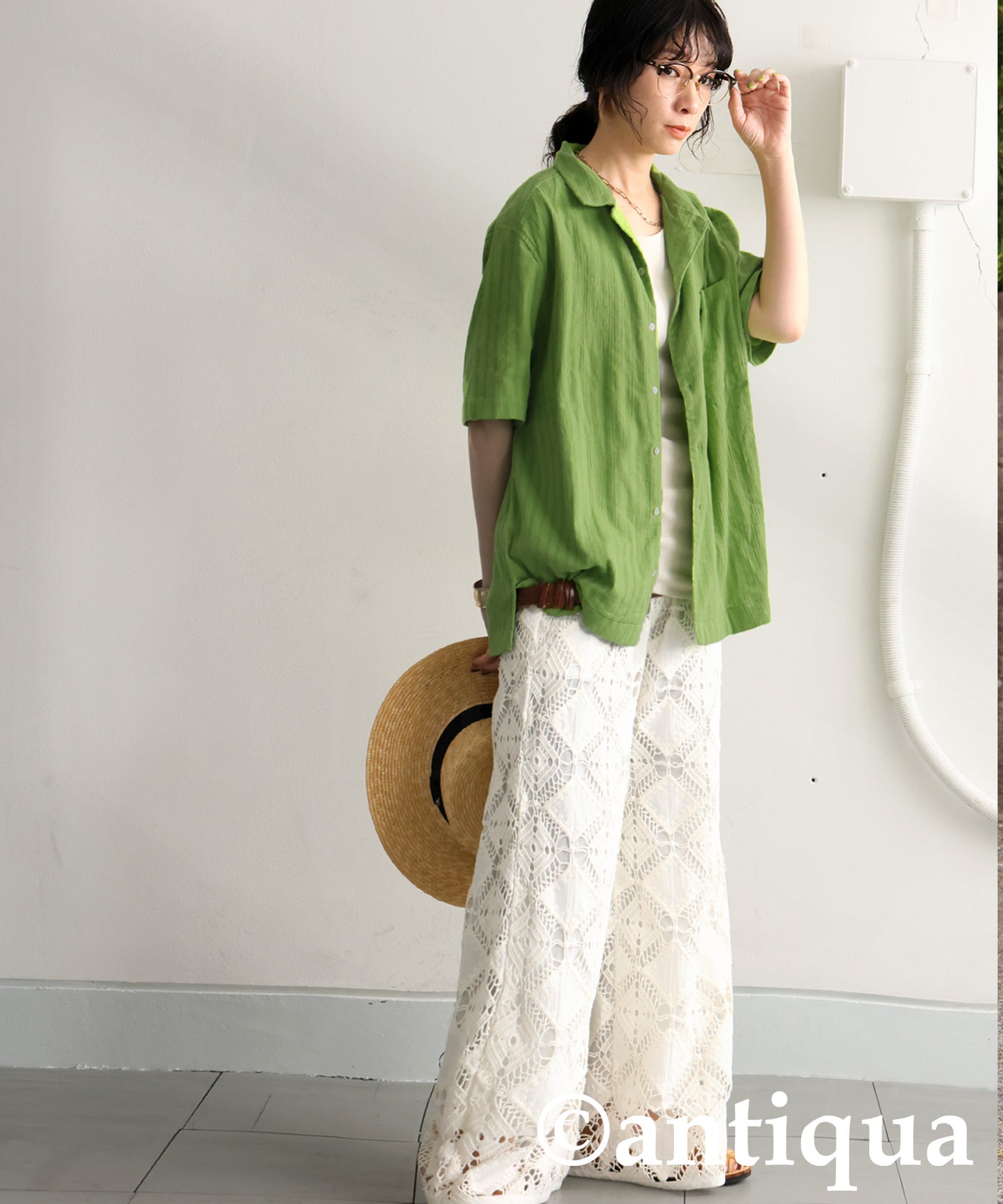 Ladies Crepe Dobby Open-Collar Shirt