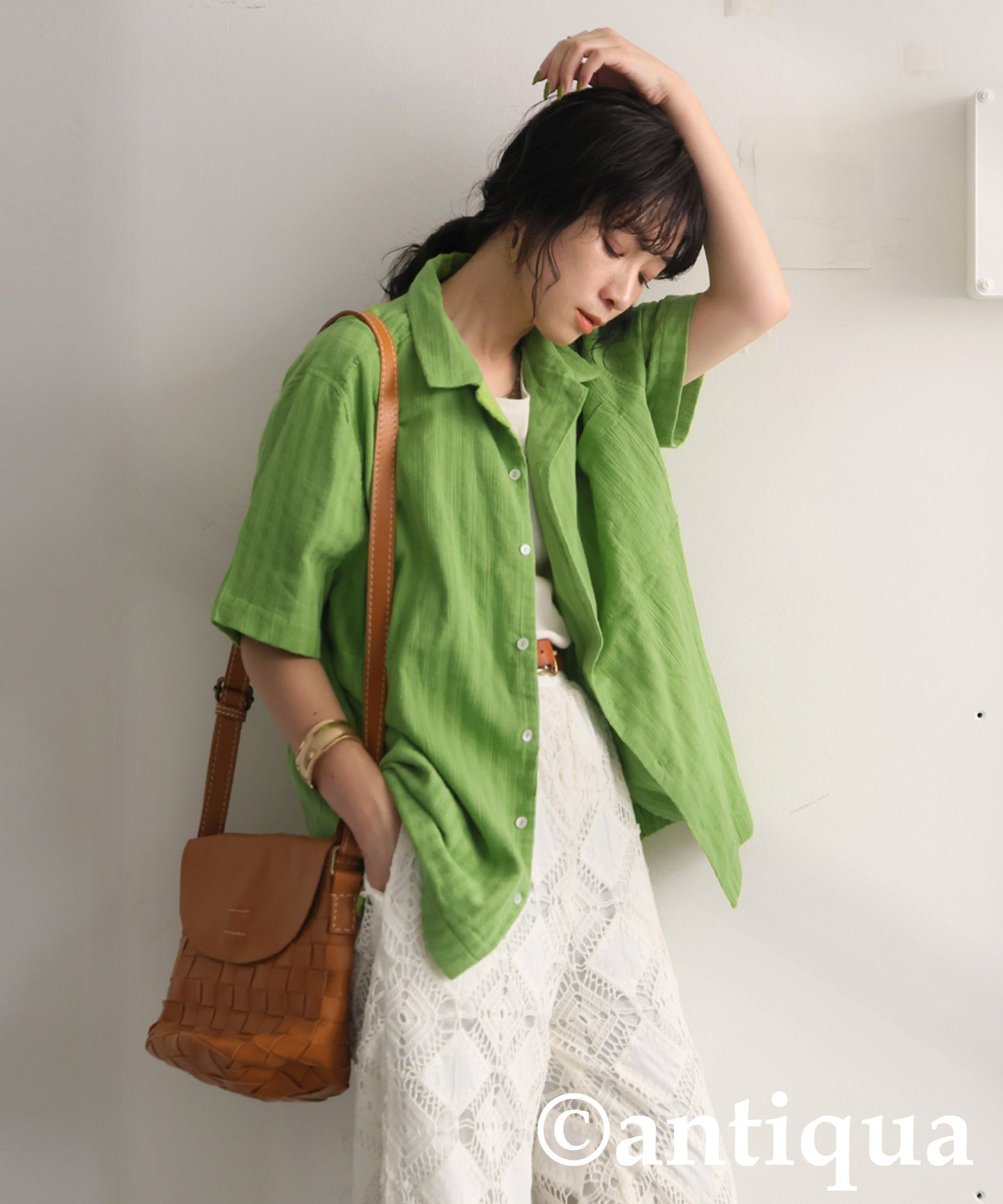 Ladies Crepe Dobby Open-Collar Shirt