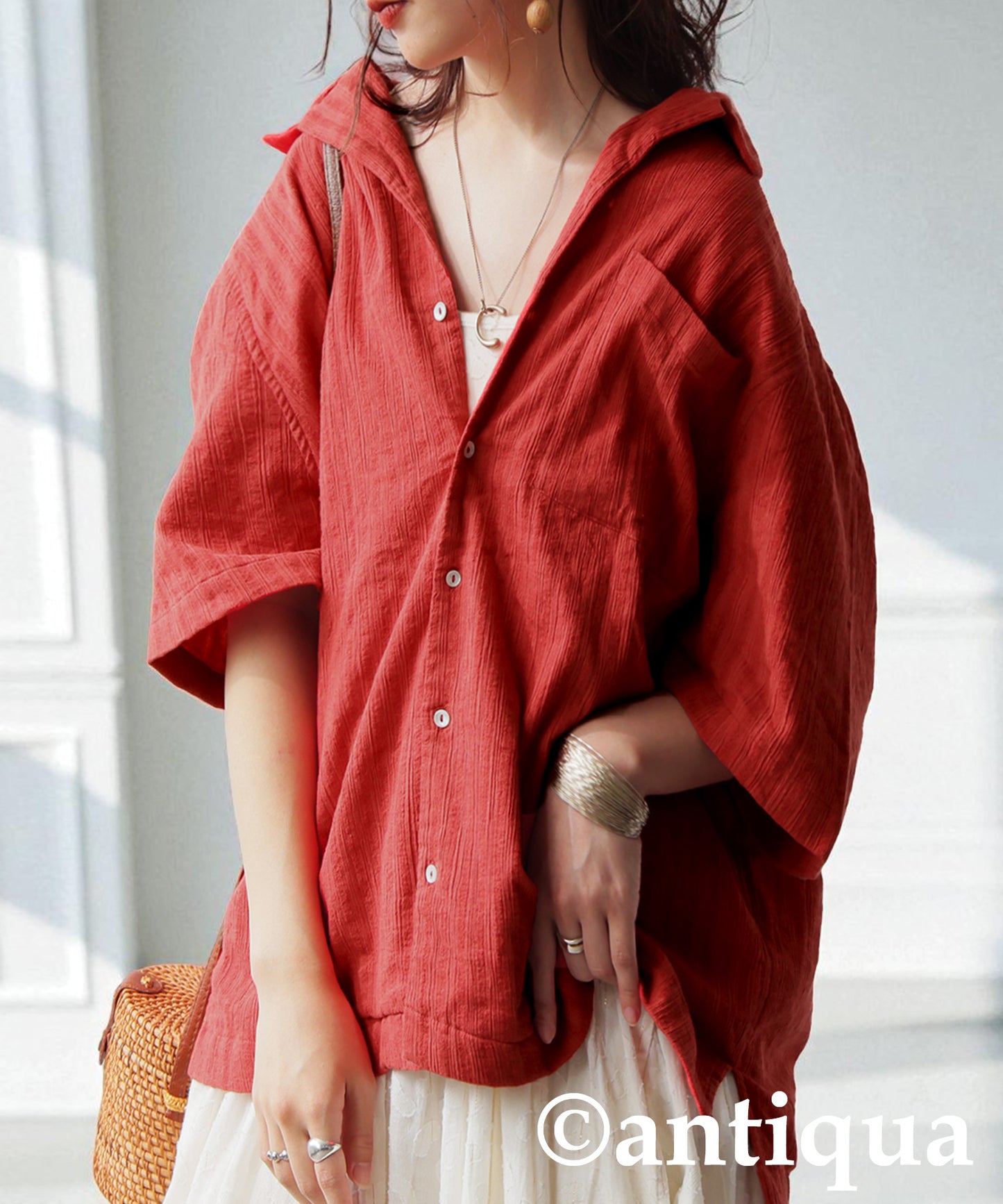 Ladies Crepe Dobby Open-Collar Shirt