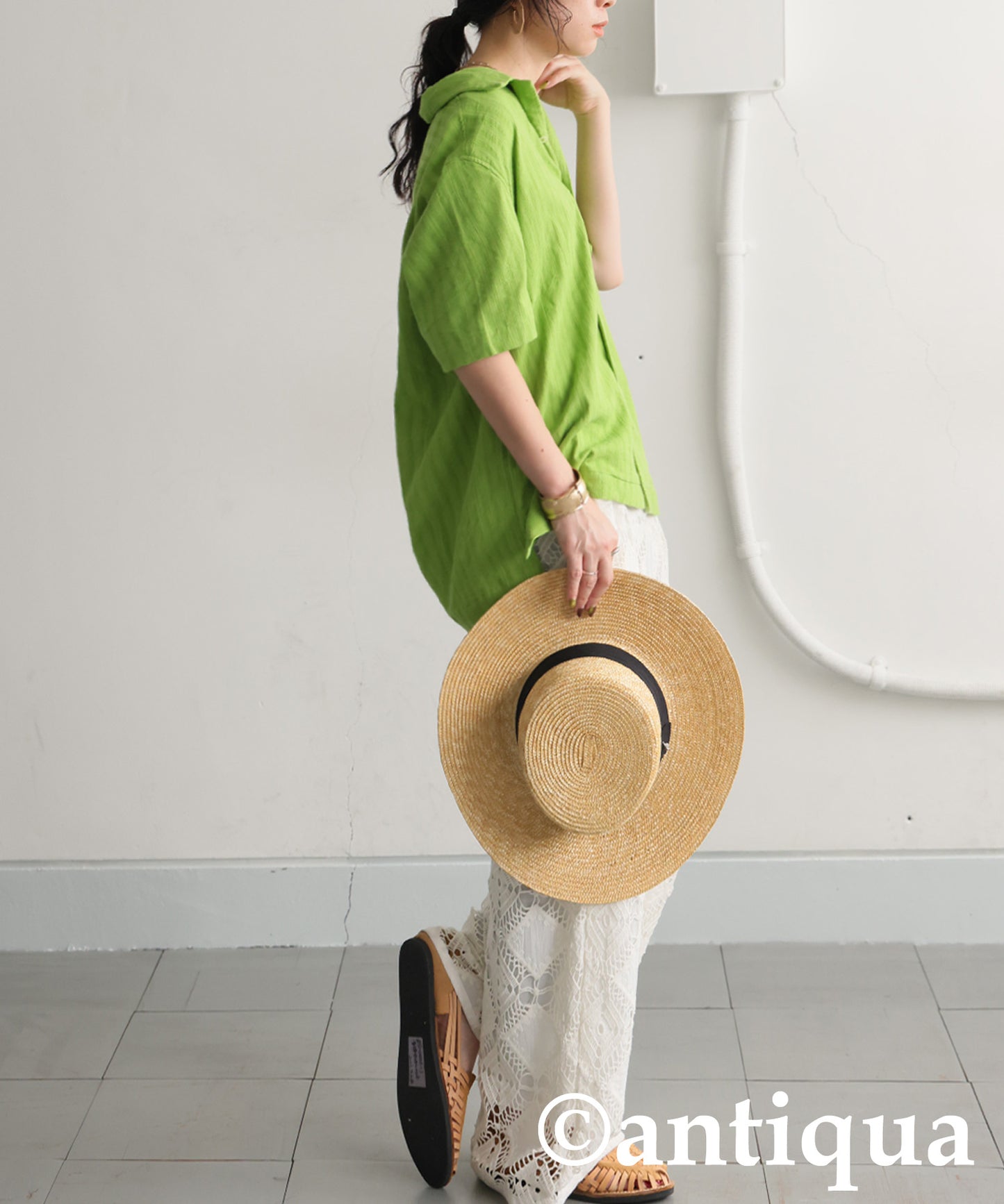 Ladies Crepe Dobby Open-Collar Shirt