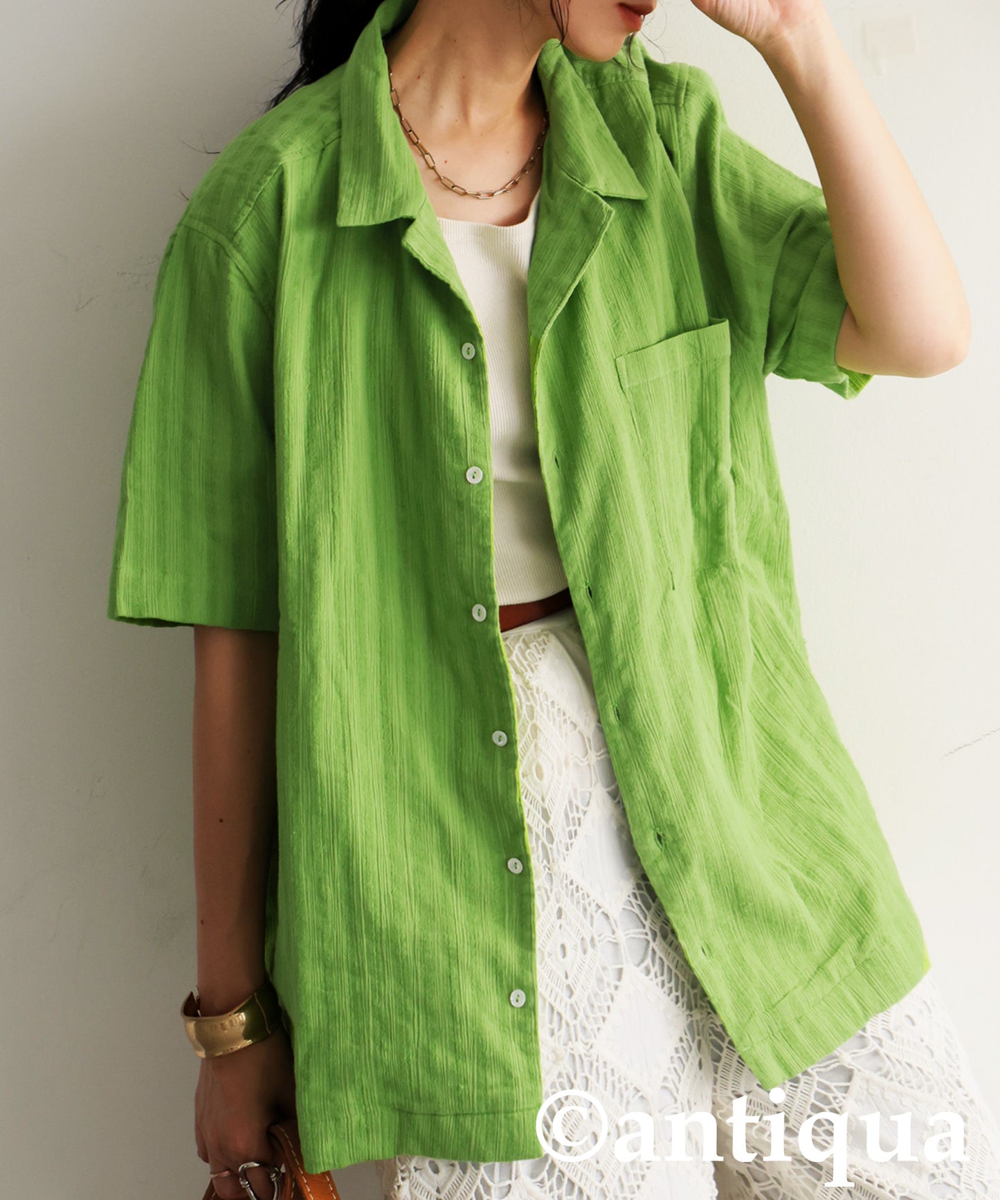 Ladies Crepe Dobby Open-Collar Shirt