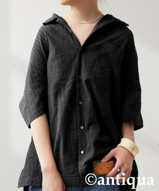 Ladies Crepe Dobby Open-Collar Shirt