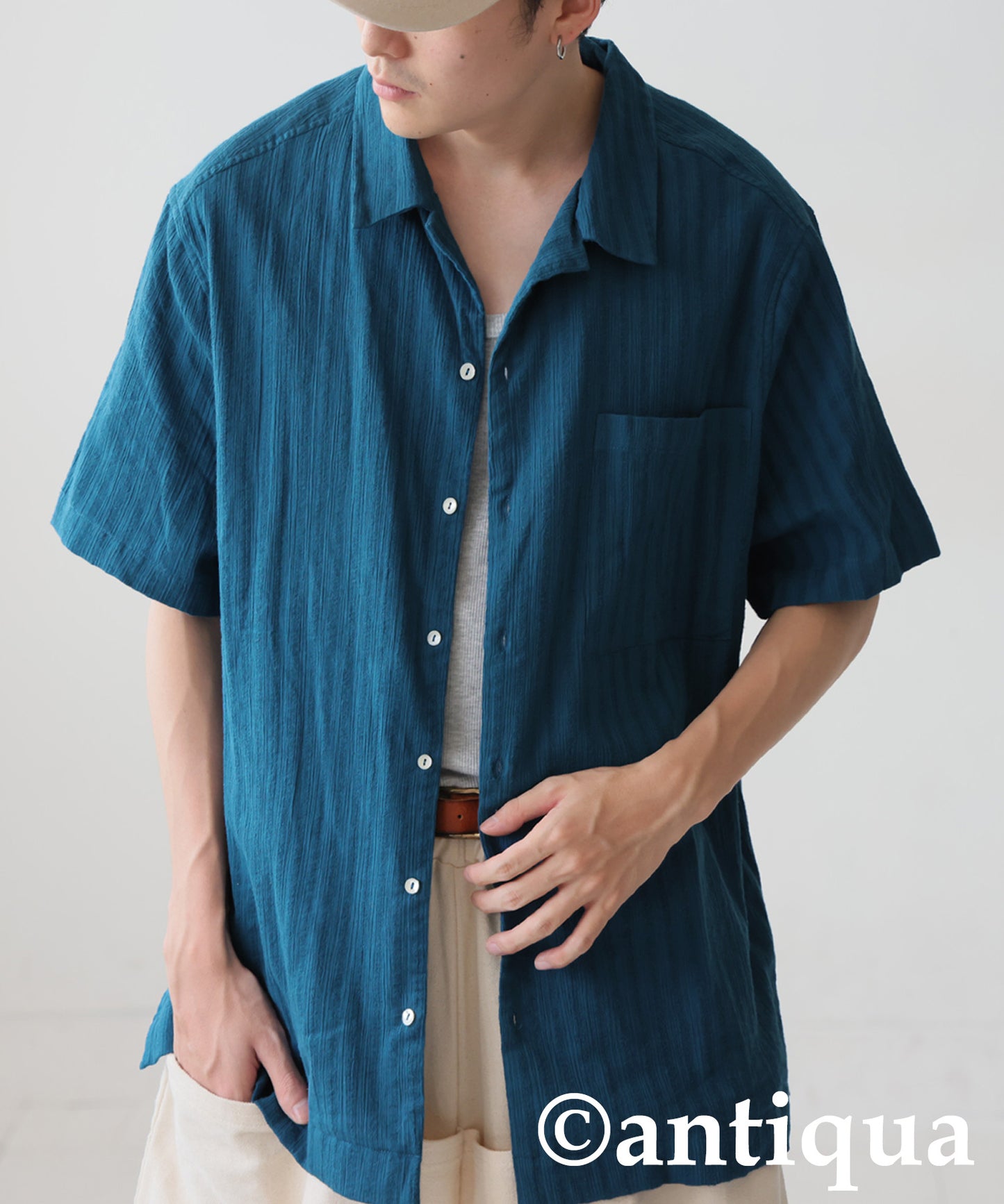 Men's Crepe Dobby Open-Collar Shirt