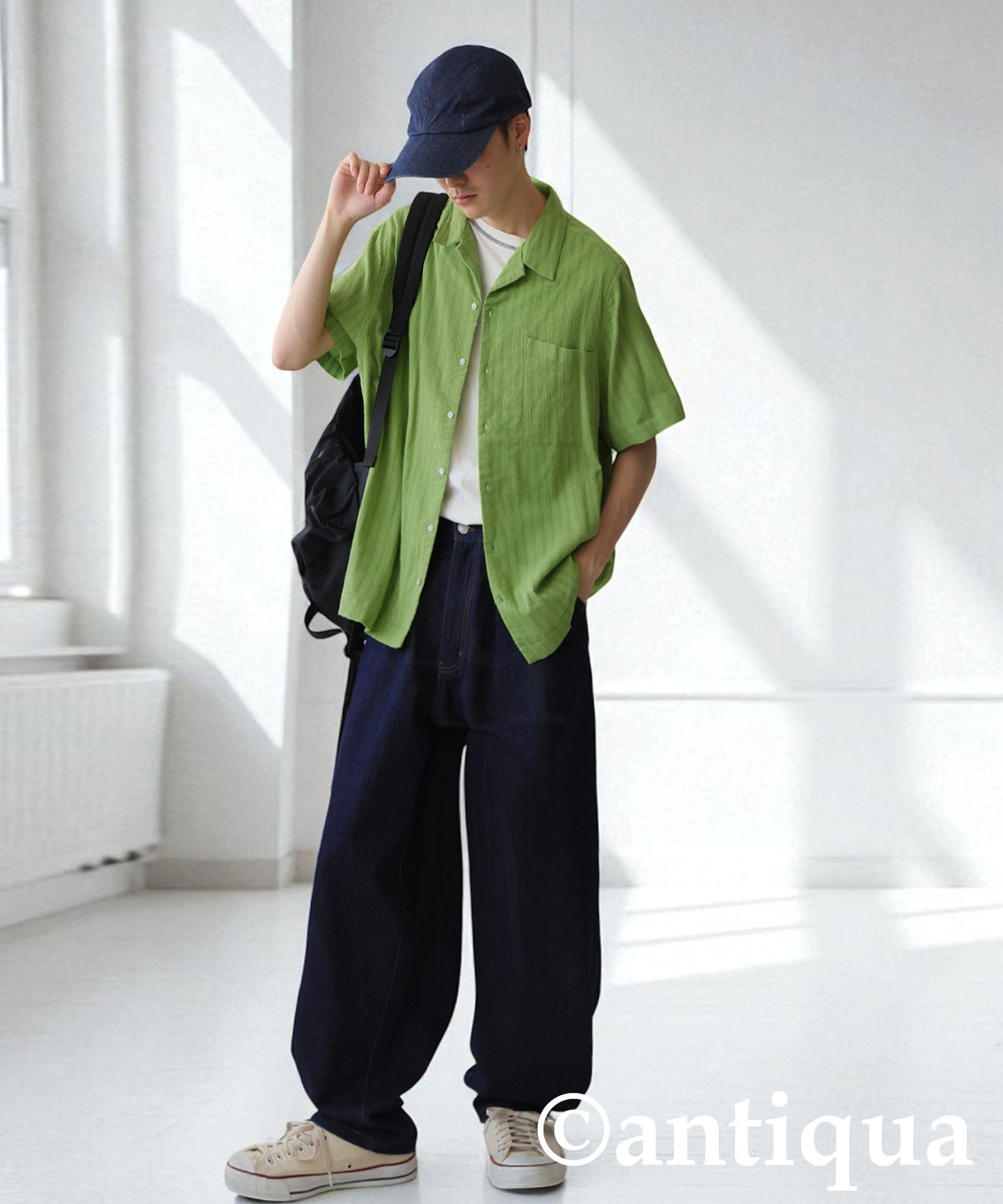 Men's Crepe Dobby Open-Collar Shirt