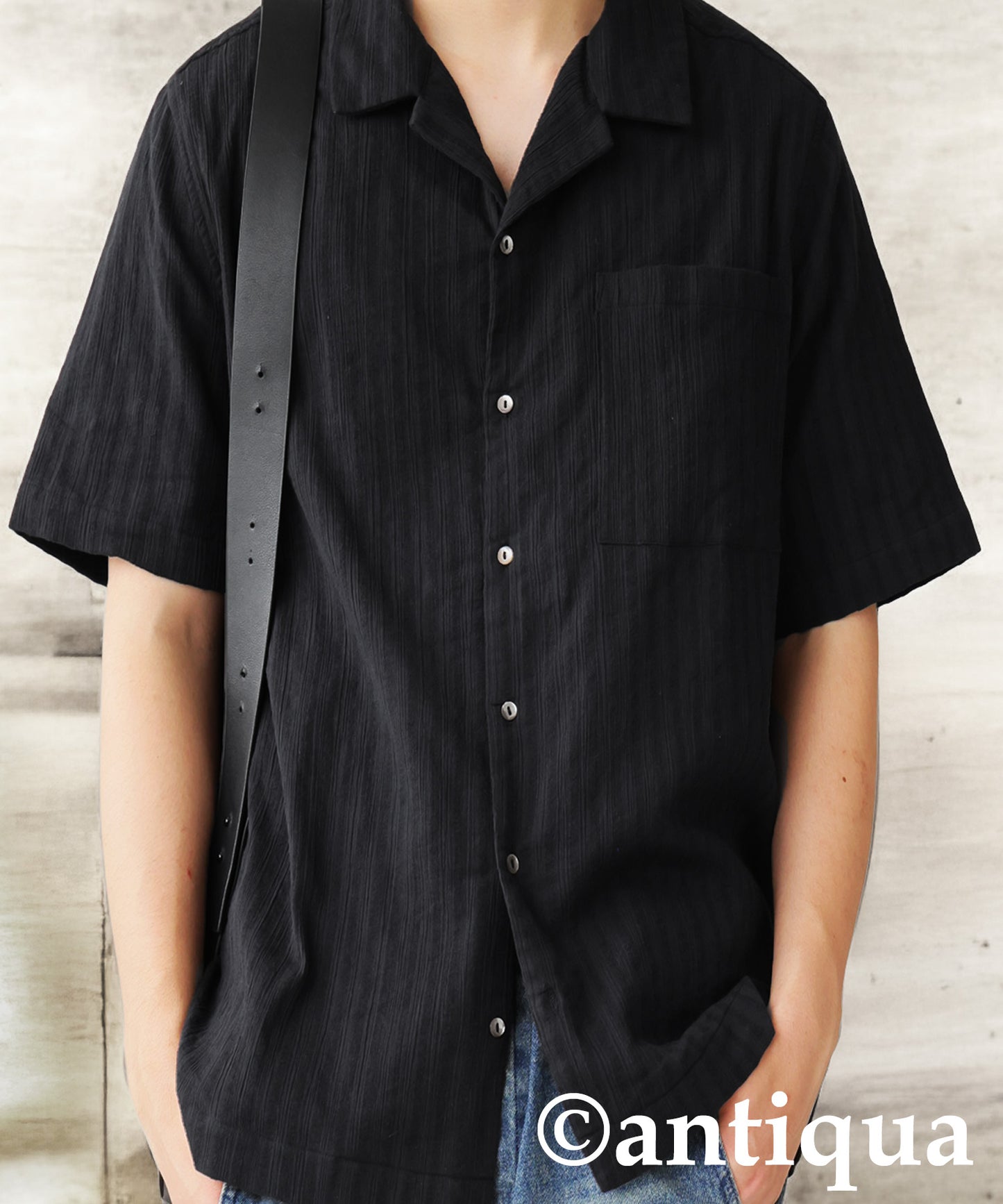 Men's Crepe Dobby Open-Collar Shirt